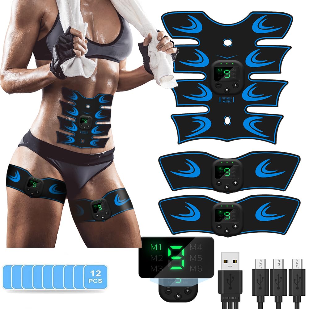 lanmusic Abdominales Electroestimulacion, Electroestimulador Muscular Abdominales para Bdomen/Brazo/Piernas/Glúteos，EMS ABS Estimulador Abdominal, 6 Modos de Entrenamiento
