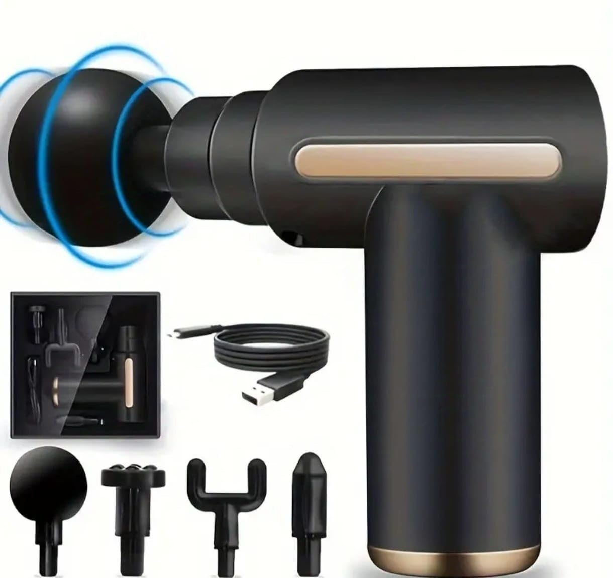 Pistola de Masajes Portátil Muscular de Tejido Profundo, Pistola de Masaje Ligero 6 Velocidades Ajustables y 4 Cabazales para Todo el Cuerpo con Pantalla Ultra Silencioso (negro)