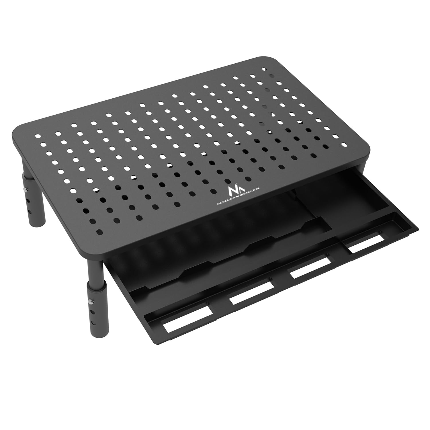 Maclean MC-946 Soporte Ergonómico para Monitor/Portátil con Cajón, Tamaño de Pantalla de 13 a 32 Pulgadas, Altura Ajustable, Capacidad de Carga de hasta 20 kg