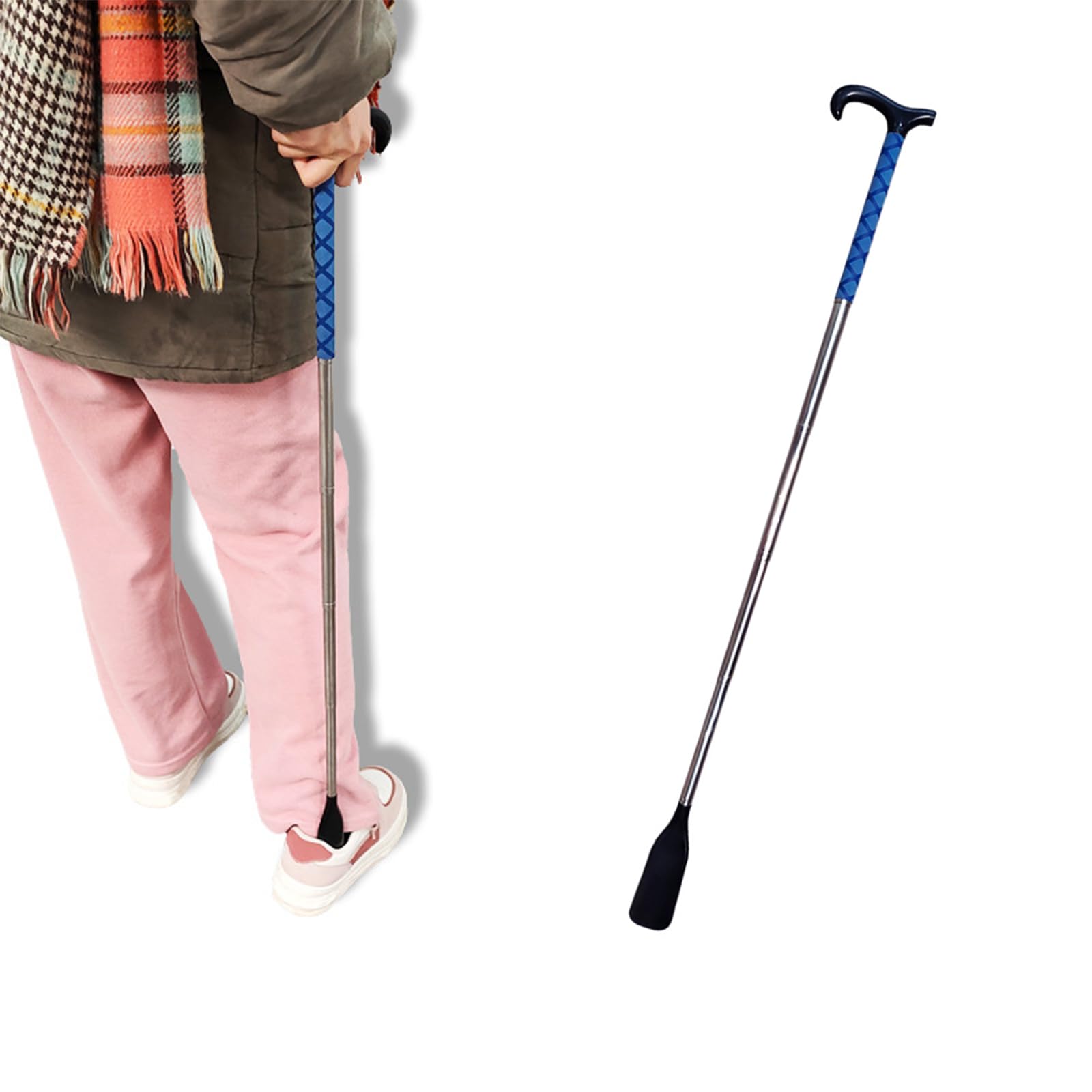 BeBaBeBa Calzador extensible de mango largo, calzador retráctil portátil de acero inoxidable para personas mayores