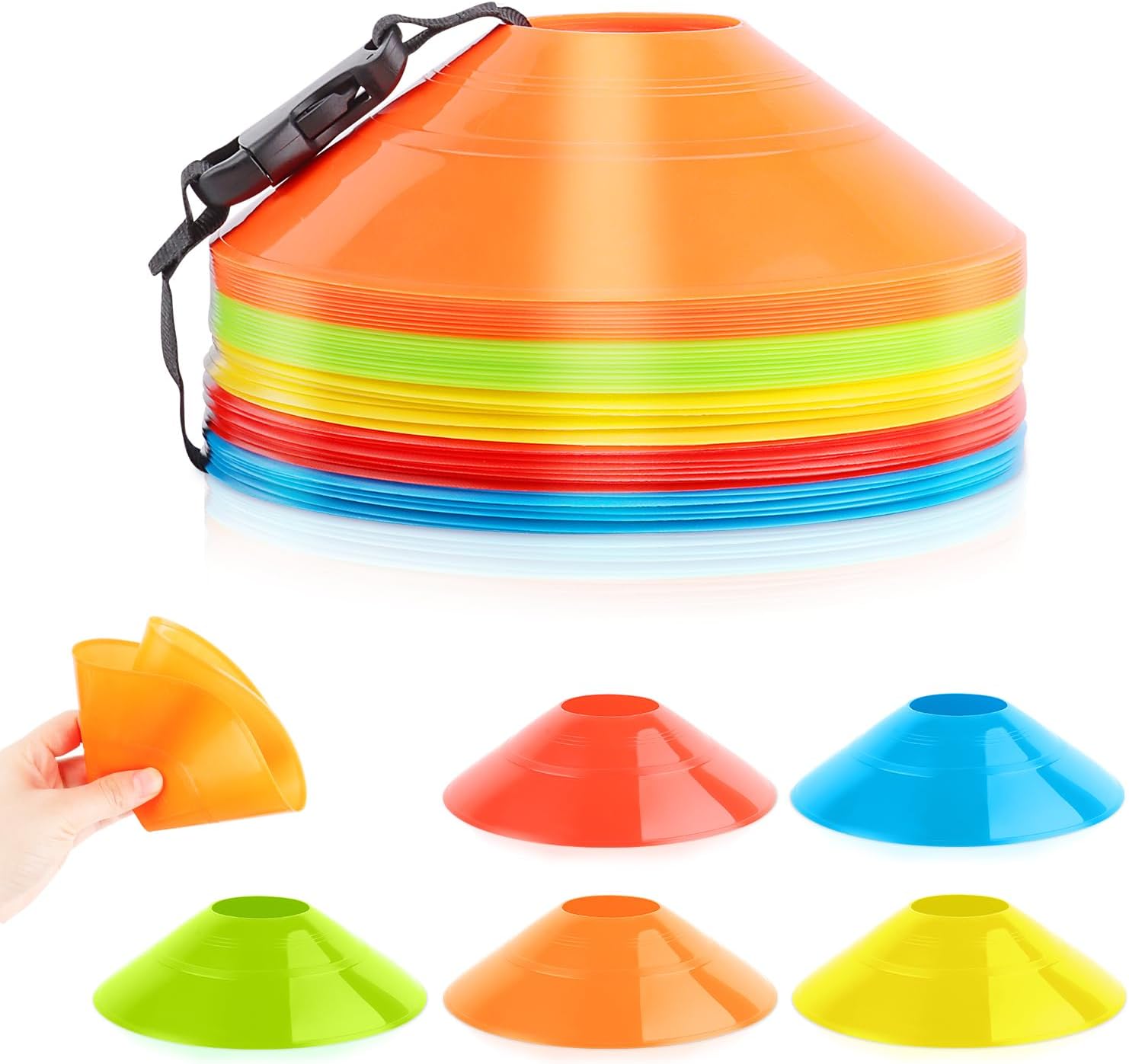VFANDV Conos Entrenamiento, 50 Piezas Conos Futbol 5 Colores Conos Agilidad Redondos, Juego de Conos de Fútbol para Entrenamiento de Fútbol, Marcado de Canchas