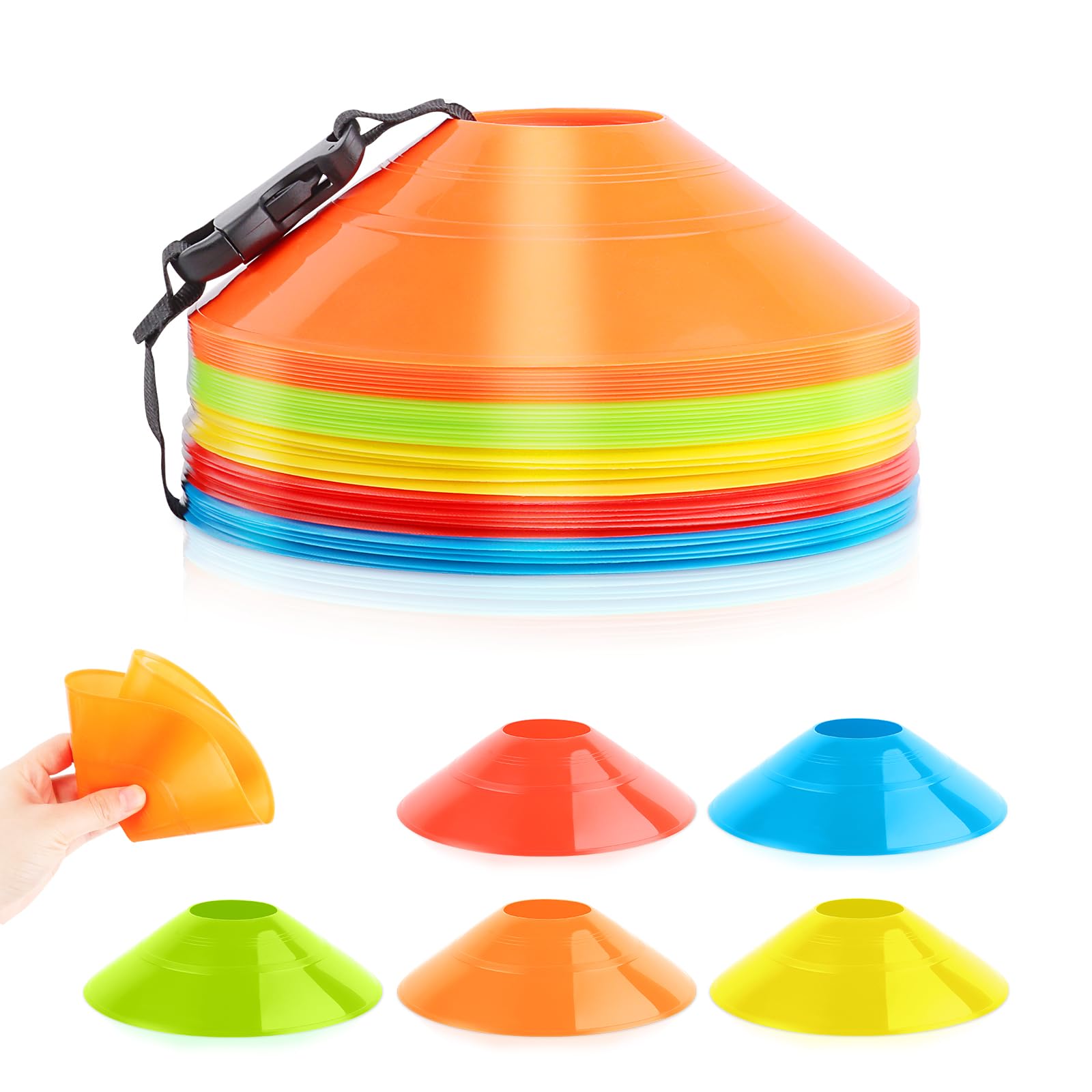 VFANDV Conos Entrenamiento, 50 Piezas Conos Futbol 5 Colores Conos Agilidad Redondos, Juego de Conos de Fútbol para Entrenamiento de Fútbol, Marcado de Canchas