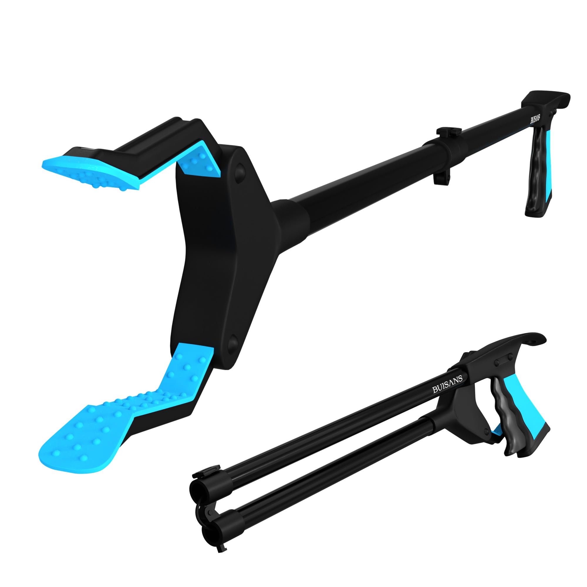 BS BUISANS – Pinza Recoge Objetos 110 cm con Imán y Sistema Calzador para Mayores, Recogedor Plegable y Extensible con Cabezal 360º para Alcanzar Objetos en Alturas y Suelo