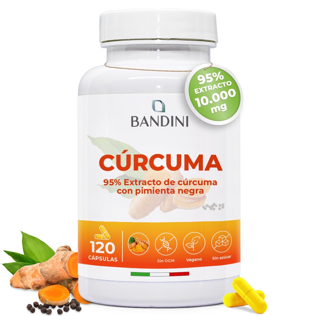 Bandini® Cúrcuma 120 cápsulas/4 meses de suministro | 700 mg por cápsula a partir de un 95% de extracto de curcuma + piperina de pimienta negra | 100% vegano y sin aditivos