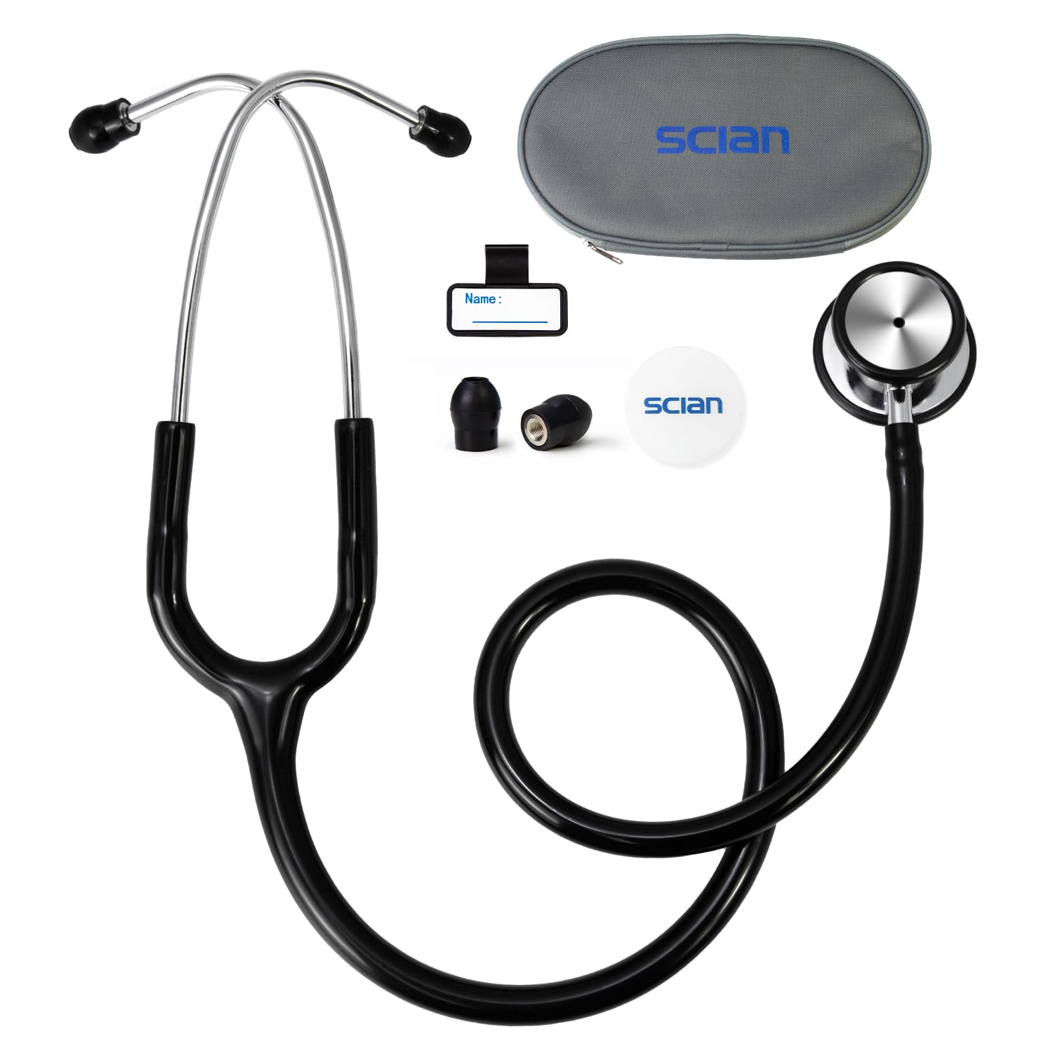 SCIAN Estetoscopio de doble cabezal para enfermeras, médicos, estudiantes de medicina, estetoscopio clásico estetoscopio con bolsa de transporte (negro)