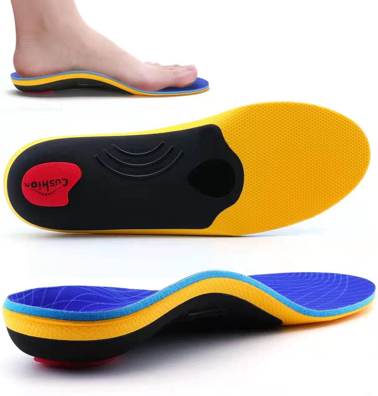 VALSOLE Plantillas ortopédicas para mujeres y hombres Soporte de pie alto Plantillas de zapatos funcionales suaves Inserto para pies planos, dolor de pie, fascitis plantar (Azul, 44-45 EU 29cm)
