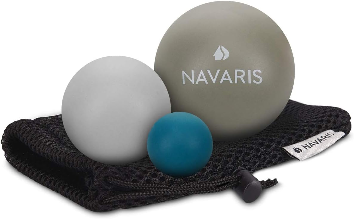 Navaris Set de 3 pelotas para masajes - Bolas de lacrosse en dif. tamaños para automasajes - Bolas para aliviar dolor fisioterapia terapia de puntos