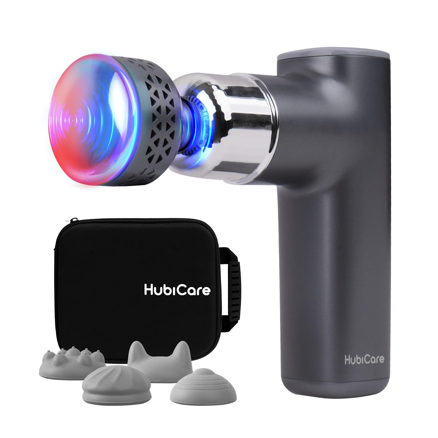 HubiCare Pistola de masaje fría y caliente, masajeador de impacto de tejido profundo para aliviar el dolor, pistola de terapia muscular de mano, con 8 modos de nivel, 4 cabezales reemplazables