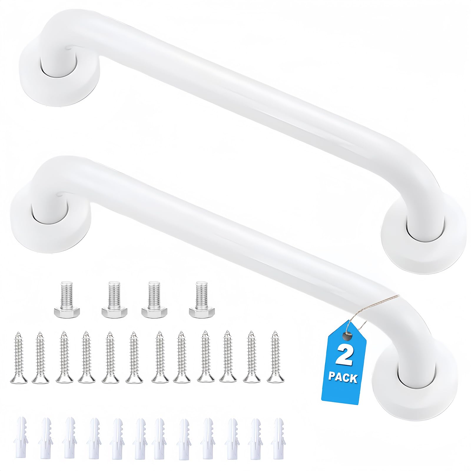 Bosdontek Asa de Seguridad para Baño, 2 Piezas 30cm Agarraderas Baño, Antideslizante Asidero Ducha Agarraderas Baño, Barra Ducha Agarrador Soporte Ducha Para Personas Mayores Niños (Blanco)