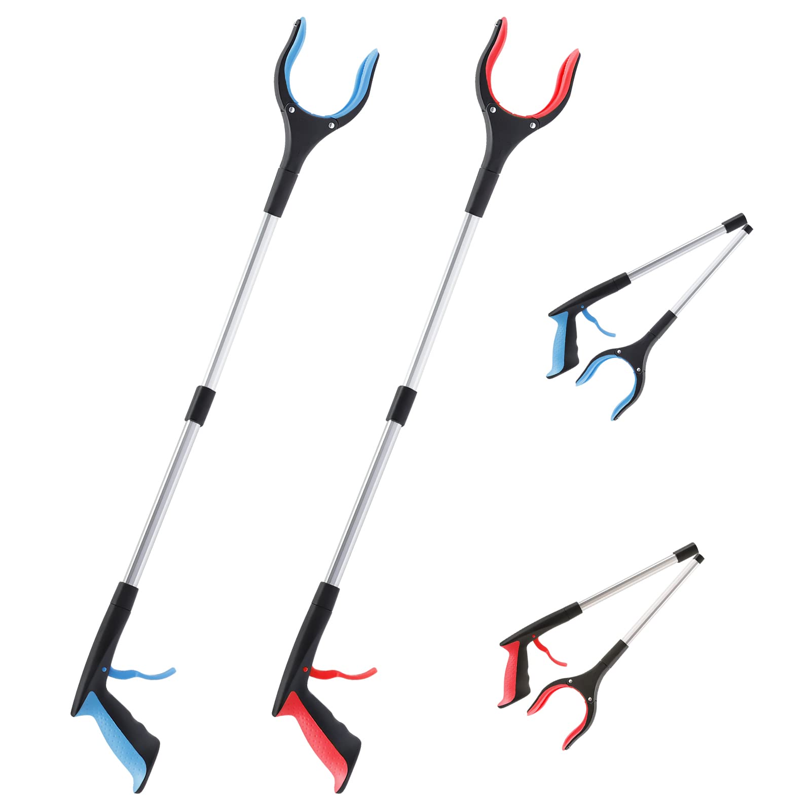 OITUGG Pinza Recoge Objetos 2 Piezas - Pinza Recoger Basura 32 Pulgadas - con Puntas Magnéticas - Cabezal Giratorio de 90° - Pinzas Largas para Recoger Objetos