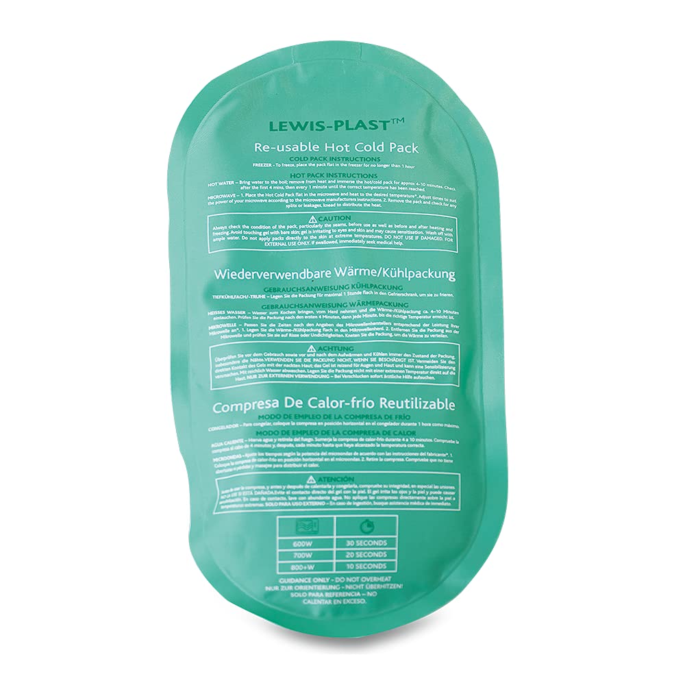 Lewis-Plast Paquete de gel reutilizable en frío y caliente de primera calidad (sin funda), compresas térmicas de hielo para lesiones de rodilla, espalda, hombros, tobillos y cuello.