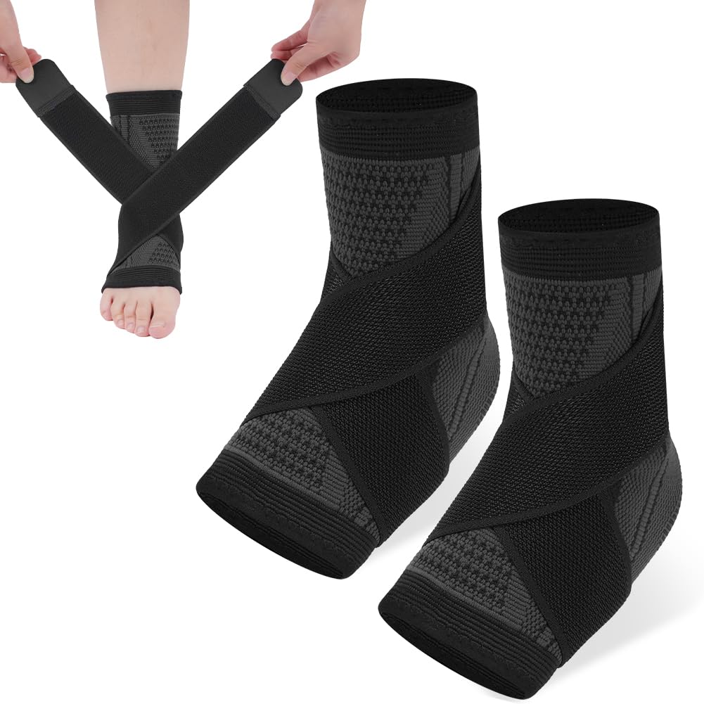 ACWOO Tobillera para Esguince, 2pcs Tobilleras Deportiva Ajustable, Tobillera Estabilizadora, Soporte Tobillo, Tobillera Compresión de Soporte, Soporte de Tobillera para Fascitis Plantar, Esguince(L)
