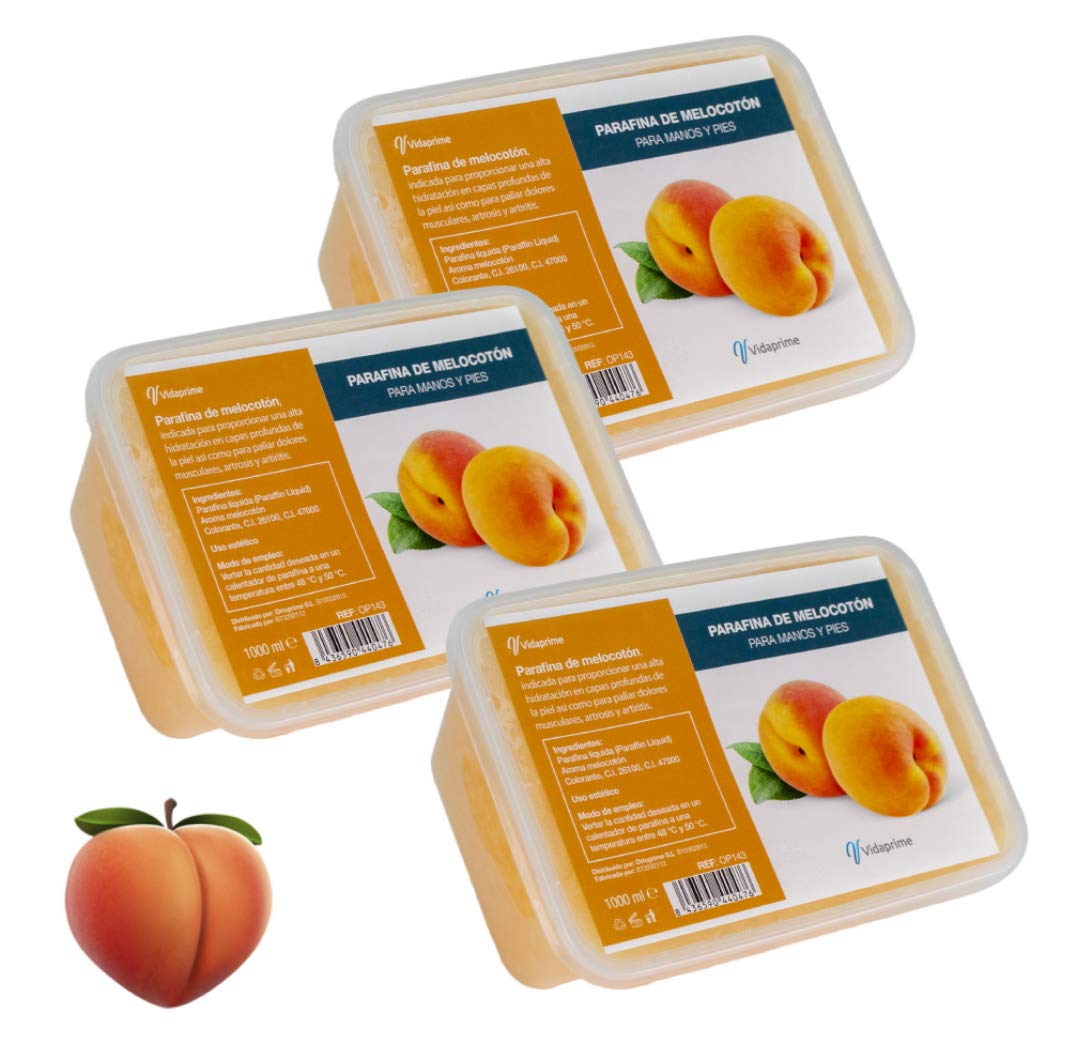 PARAFINA para Manos y Pies PACK 3 x 3000ml - Parafina Rehabilitación de Melocotón Antioxidante - Suaves Baños de Parafina Hidratante PROFESIONAL - Parafina Manos y Pies Artritis Artrosis 3000ml