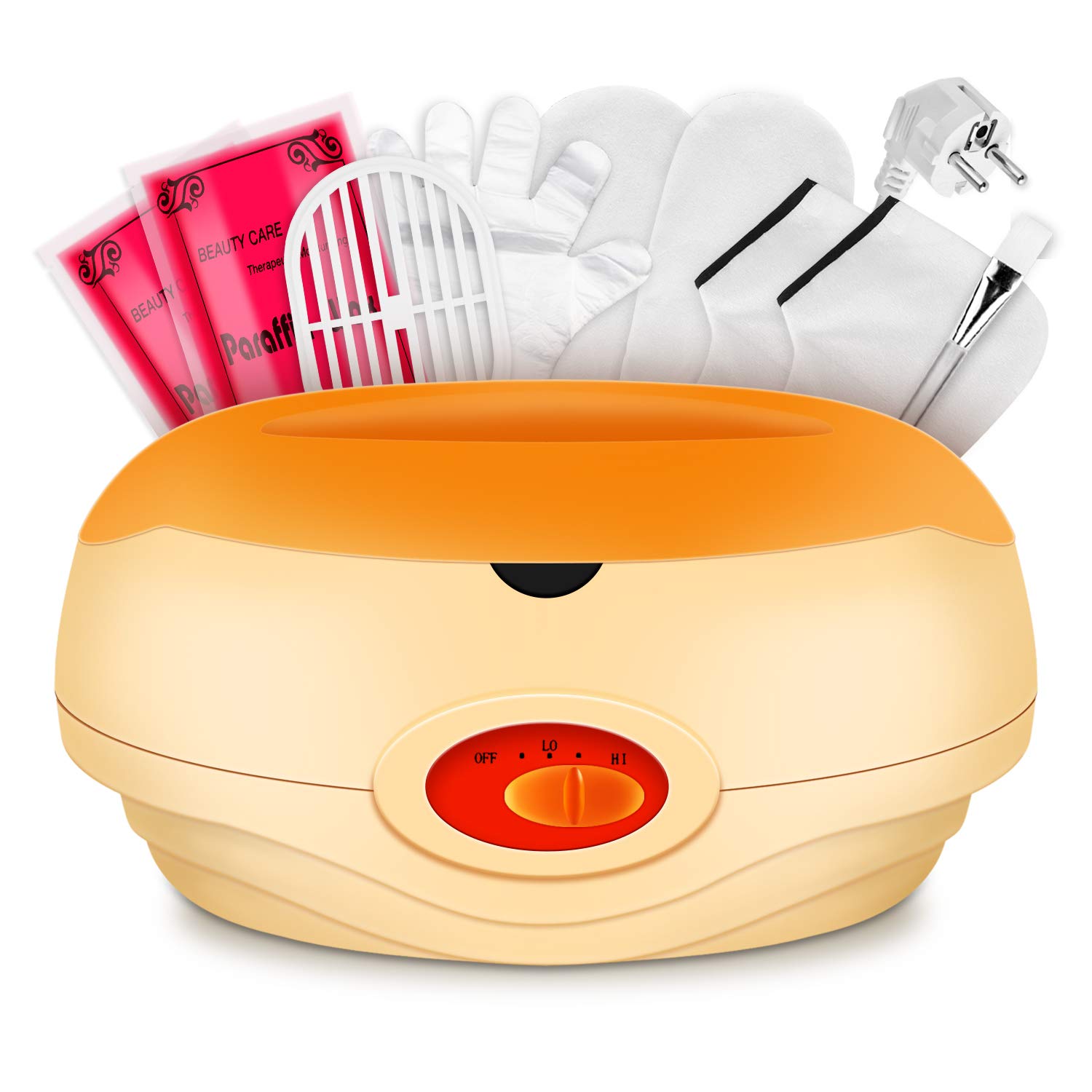 YAOBLUESEA Baño de Parafina para Manos y pies, Calentador de Parafina con accesorios y 900g de cera, 2700ml naranja