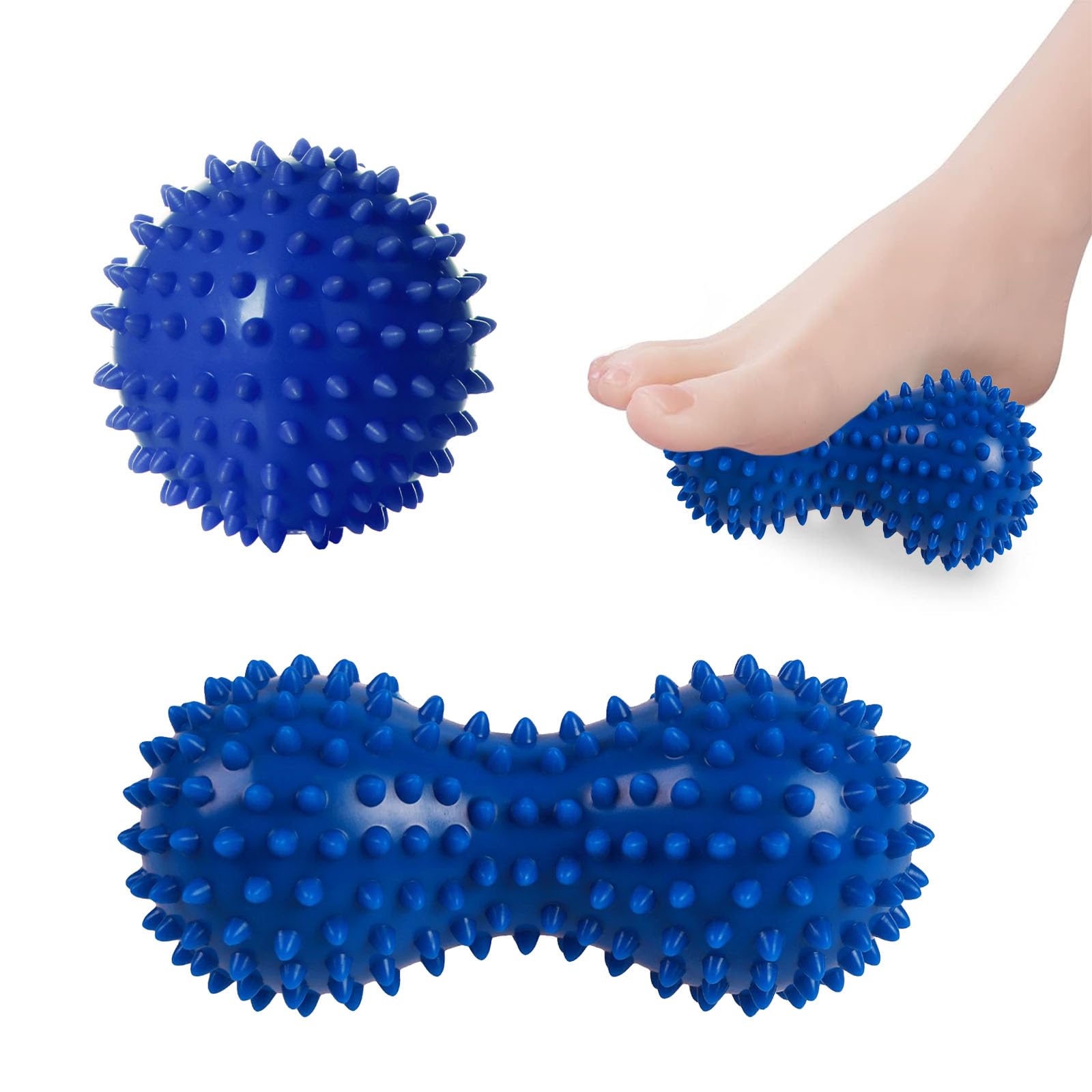 Pelota masaje,Bola de masaje de cacahuete, bolas de masaje, Pack 2 Pelotas de Masaje con Pinchos para Fascitis Plantar, bola de rodillo de mano para Pierna Espalda Mano Músculo Antiestrés