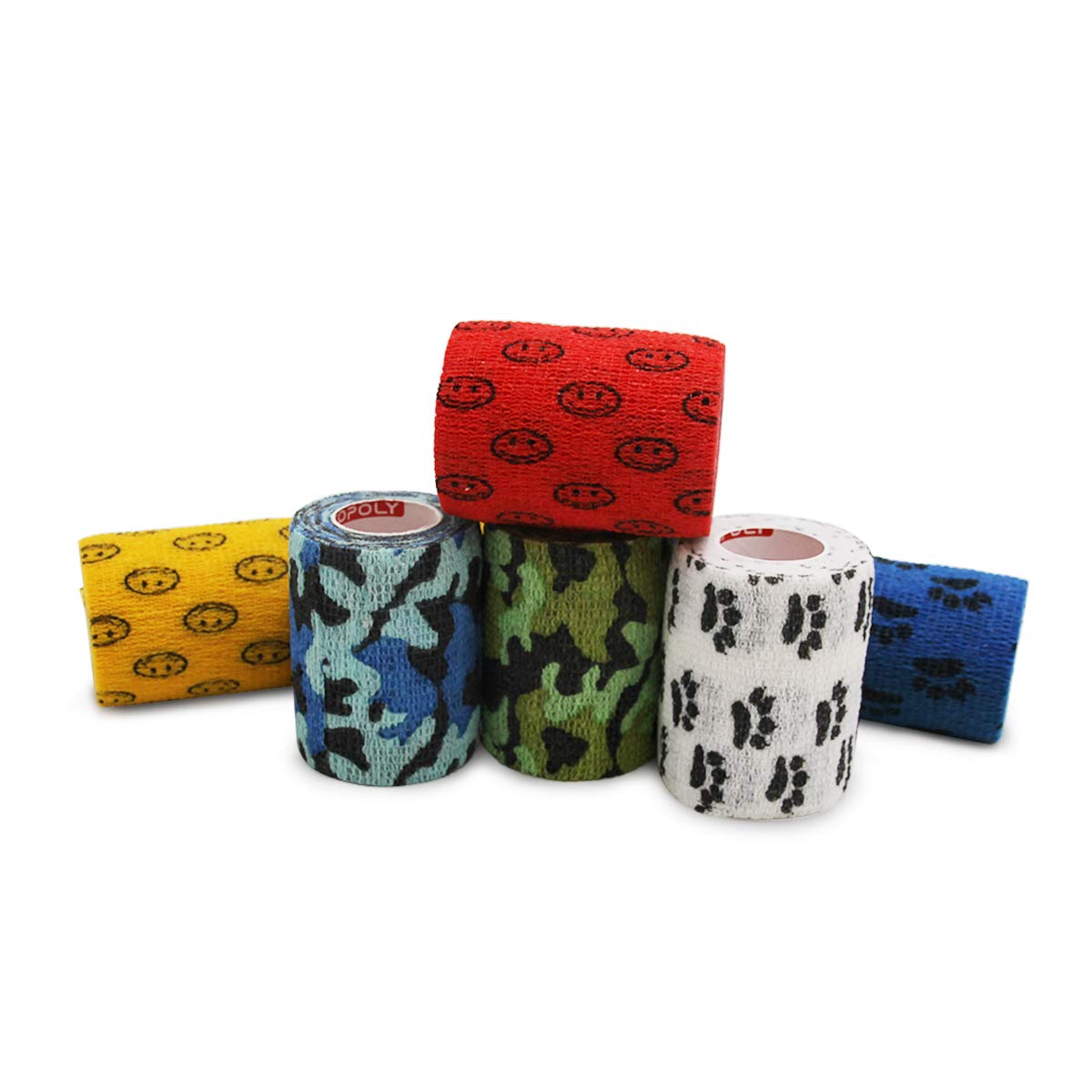 GSPCARE Vendas Autoadhesivas 6 Rollo,7.5cm X 4.5m No Tejido Cinta Deportiva Adhesiva Vendaje Veterinario, Fuerte Elástico Vendajes Cohesivos para Protección Deportiva (Color de Impresión, 6 Rollo)