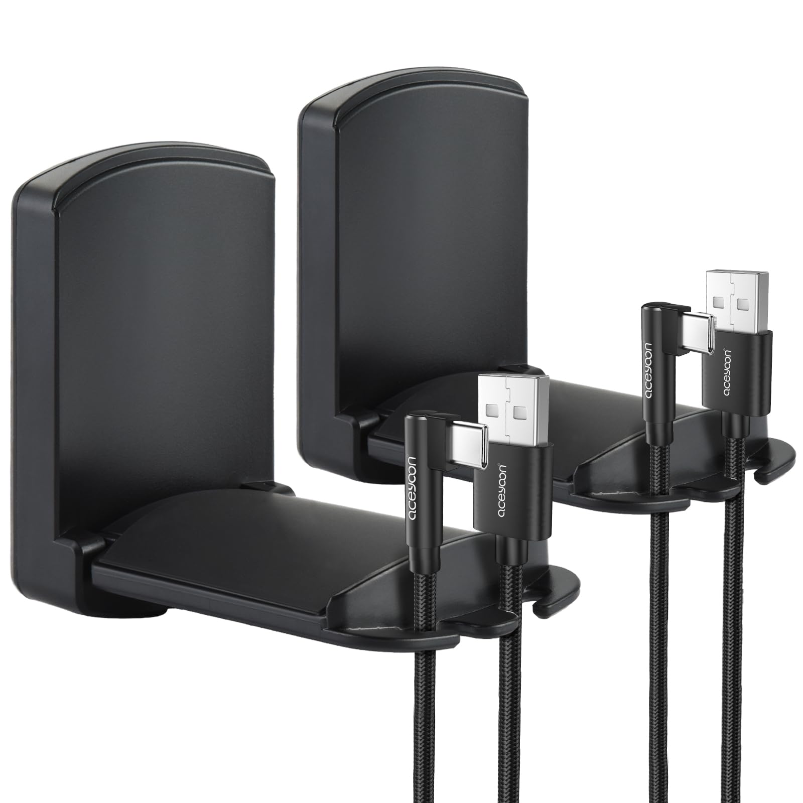 aceyoon 2 Piezas Soporte Auriculares, Plegable Soporte Cascos Gaming Gancho Sujeta Colgador Auricular Debajo Escritorio Mesa Universal Adhesivo Stand for PC, Gaming Headphones, Cables (Negro)