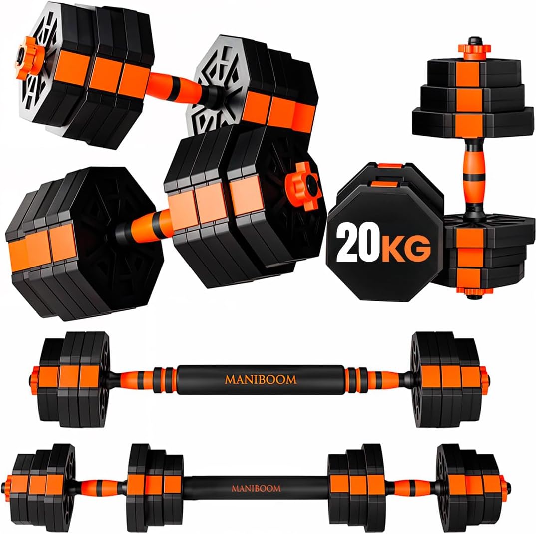 ManiBoom Pesas y Mancuernas Ajustables - Kit de Pesas Ajustables con Barra y Cierre de Seguridad - Equipo de Entrenamiento Progresivo para Toda la Familia