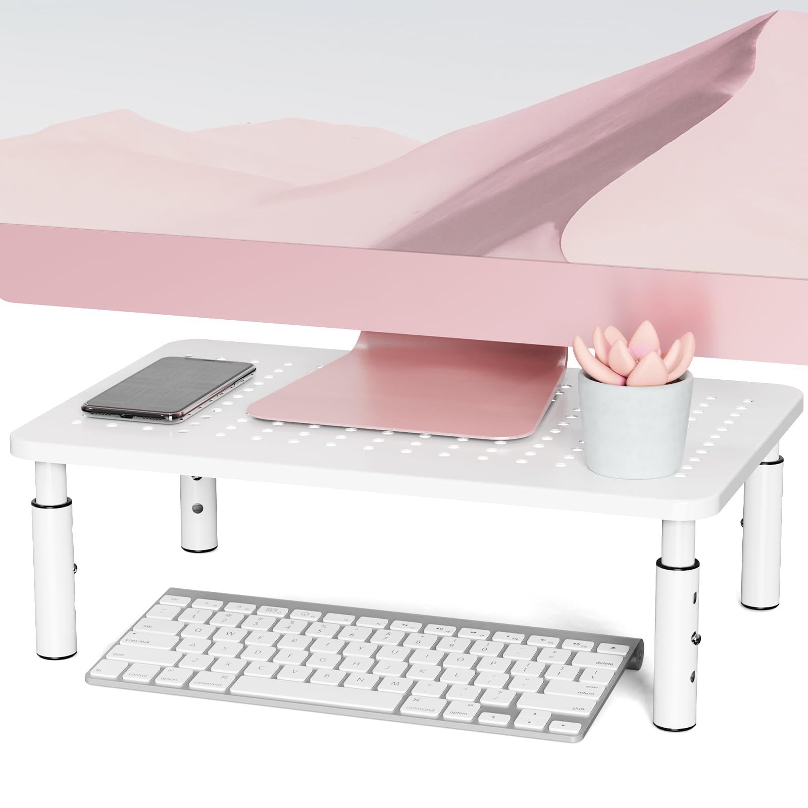 PUTORSEN Soporte de Monitor pc de Premium - Elevador de Monitor Ajustable 3 Alturas para Laptop, Ordenador, PC, Impresora, Soporte Metálico Ergonómico de Escritorio para Monitor-Blanco