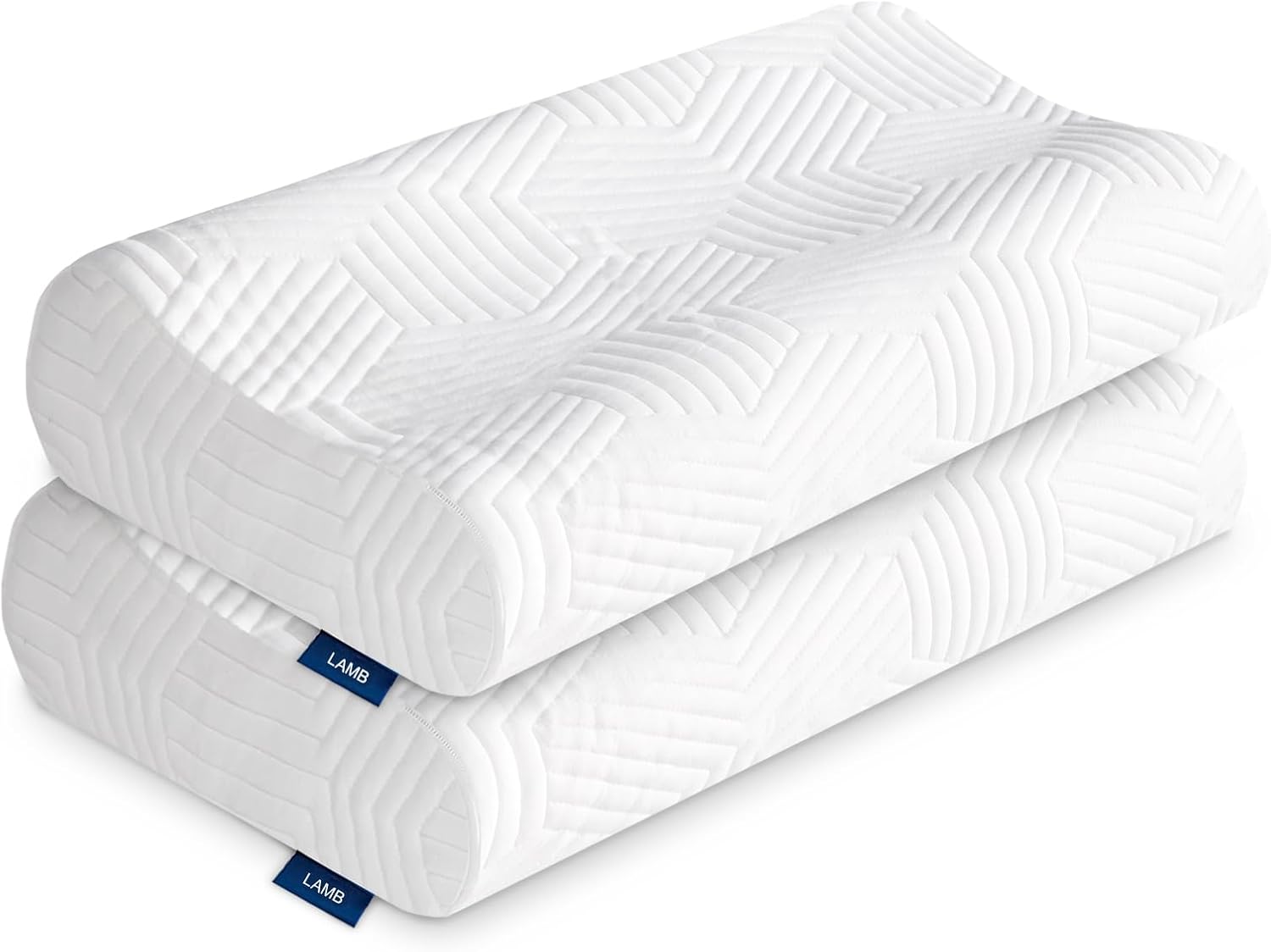LAMB Almohada de Espuma viscoelástica, Almohada Cervical antiacaros, diseño ergonómico terapéutico, Alivia el Dolor de Cuello, Funda extraíble y Lavable, Juego de 2 Piezas.