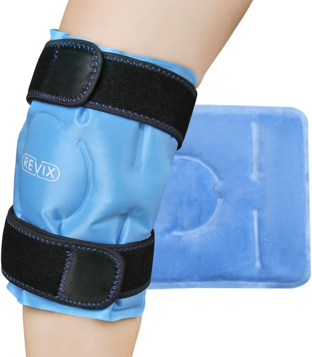 REVIX Rodillera de Gel Frío para Rodilla – Bolsa de Hielo Reutilizable con Correas Ajustables y Funda de Felpa, Gel Extra Frío para Rodilla, Pierna o Codo, Ideal para Uso Diario y Descanso