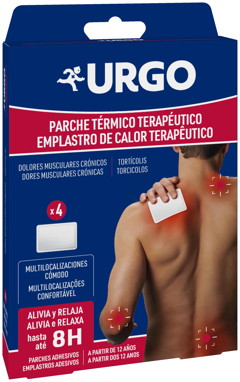 Urgo - Parche térmico terapéutico - Indicado para dolores musculares y articulares - Caja con 4 parches de 10 cm x 13 cm