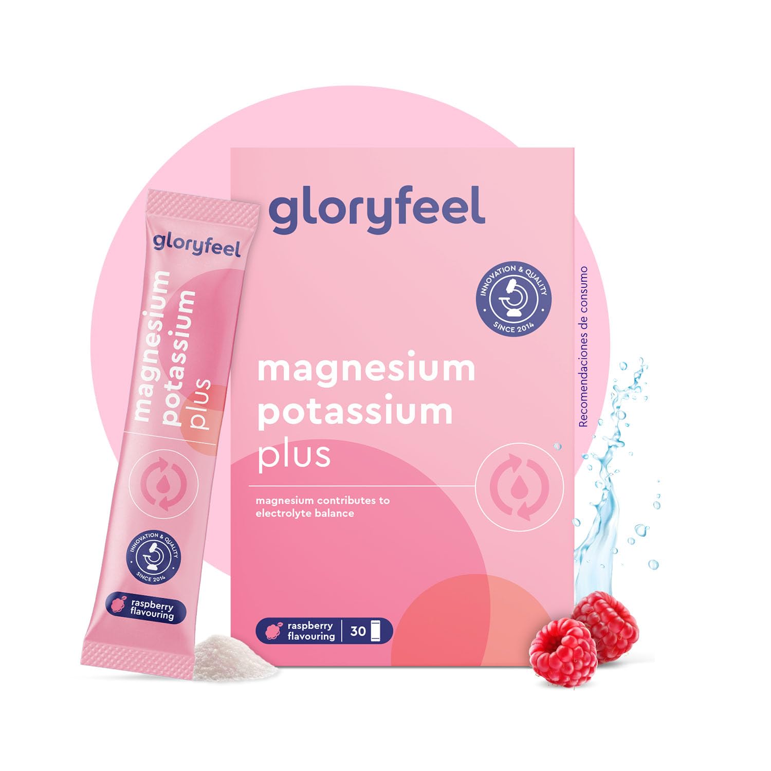 Magnesio y Potasio + Vitaminas - 30 Sobres - Sales minerales para el deporte - Equilibrio electrolítico, Energía, Función muscular, Reduce el Cansancio* - Vitamina C, B12, B1, B2 - Sabor FRAMBUESA