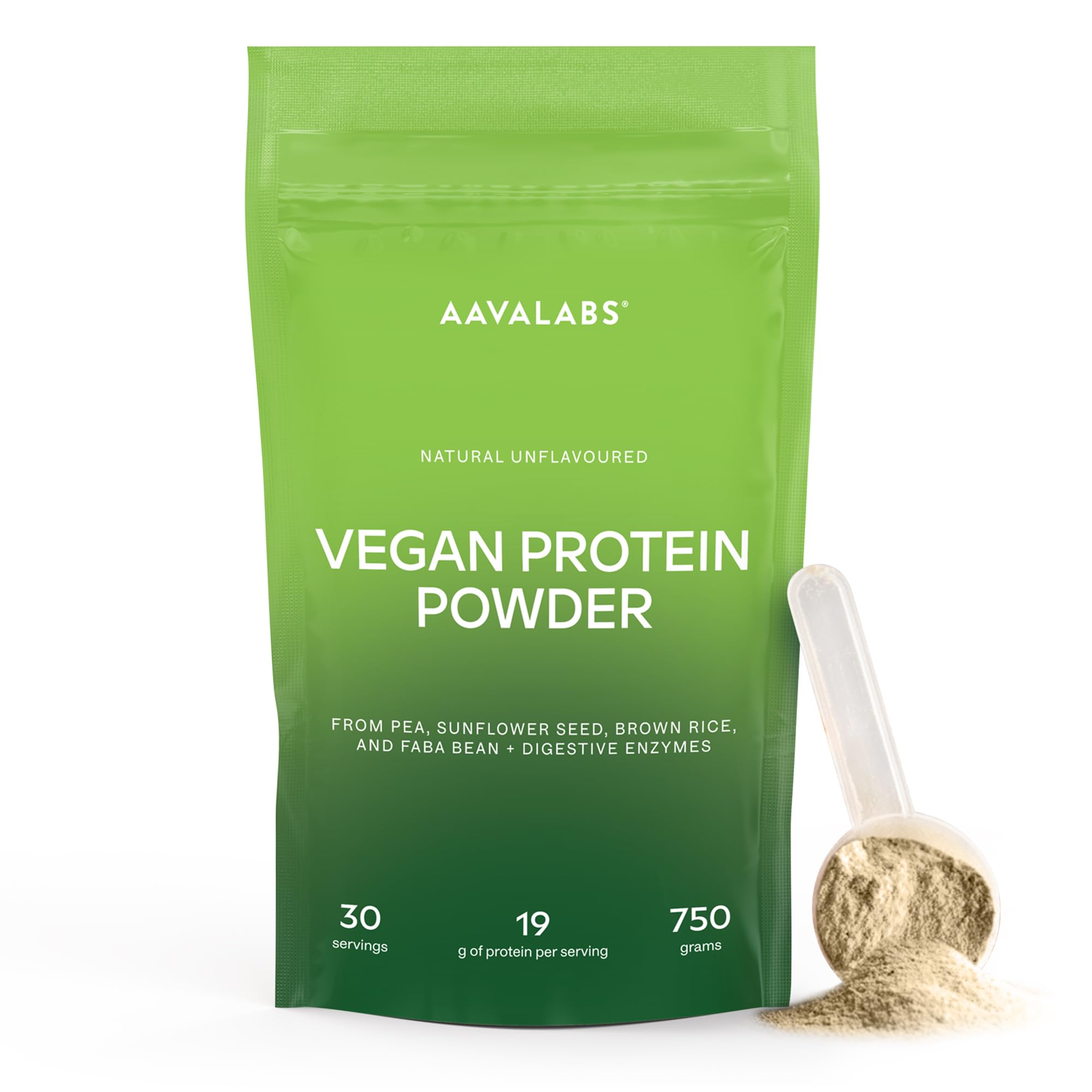 Proteina Vegana en Polvo – Proteína Vegetal 750g– Natural sin Sabor – Semilla de Girasol, Arroz Integral, Haba y Guisante + DigeZyme – 30 Porciones - Vegan Protein Powder