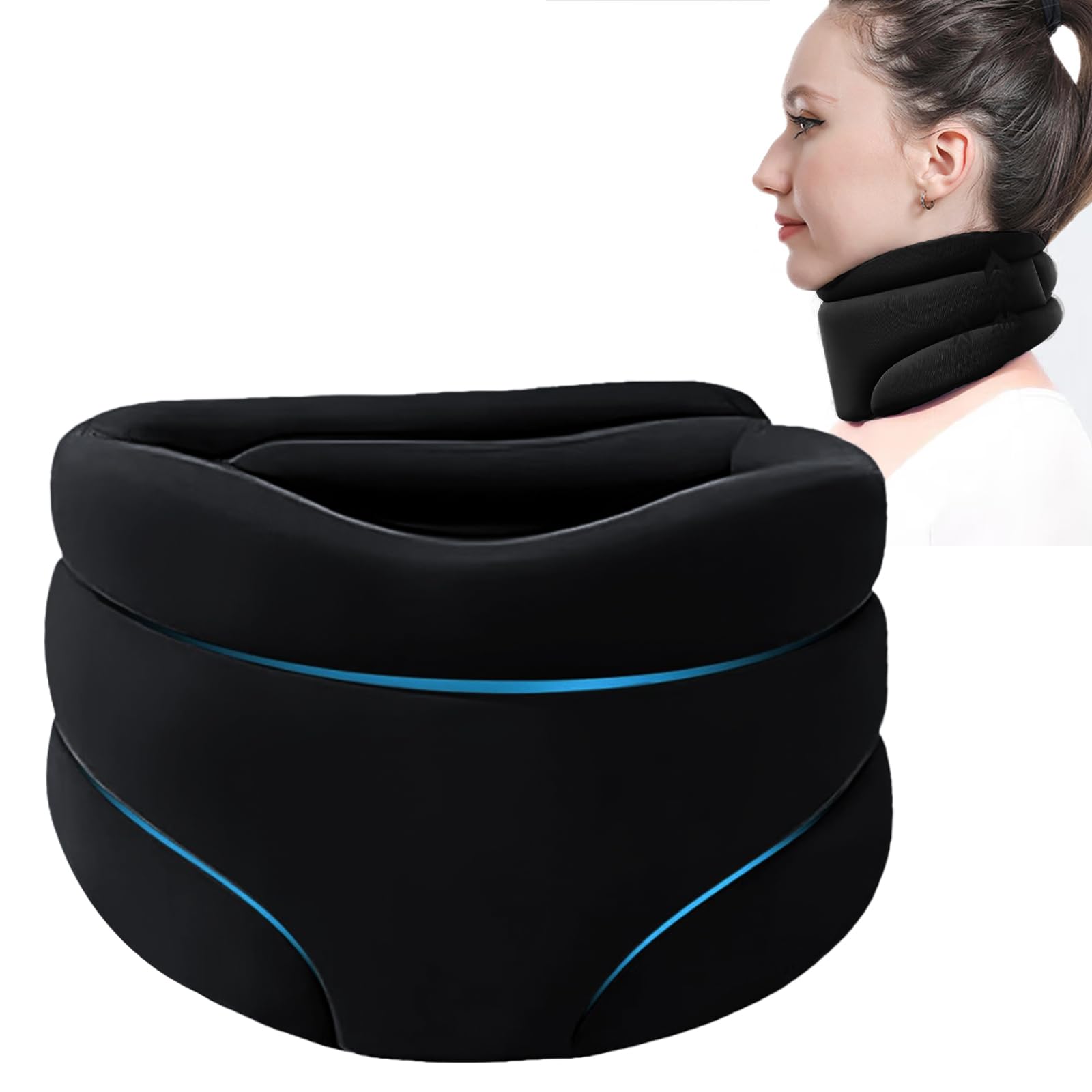 Raxfekro Soporte para el cuello para el dolor de cuello y apoyo, vendaje para el cuello, estirador de cuello de espuma suave, para dormir, dolor y presión para mujeres y hombres