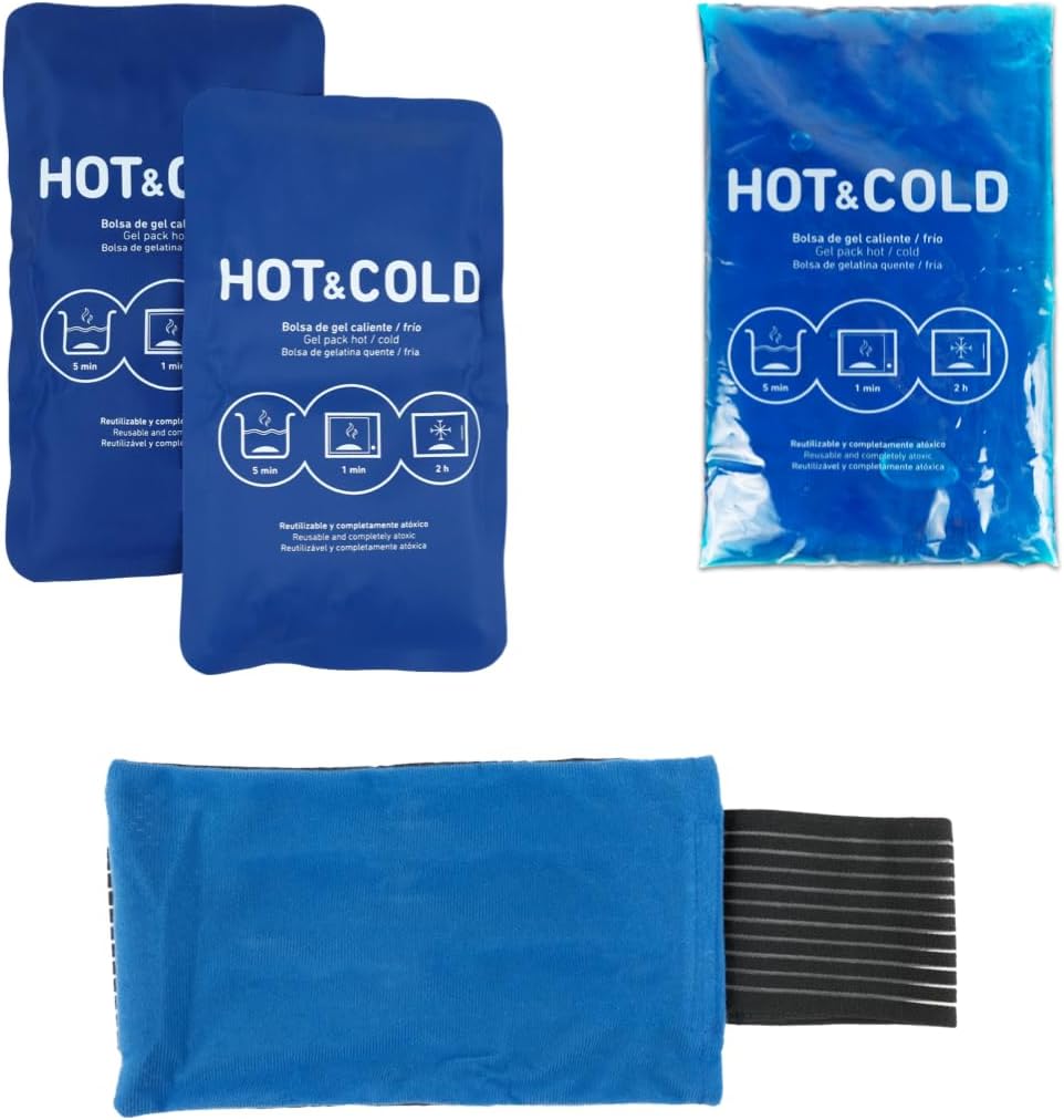Pack de 3 Bolsas de Gel Frío y Calor Reutilizables (14x24 cm) con Funda Ajustable – Terapia de Frío y Calor para Lesiones y Alivio Muscular – Aptas para Nevera y Microondas