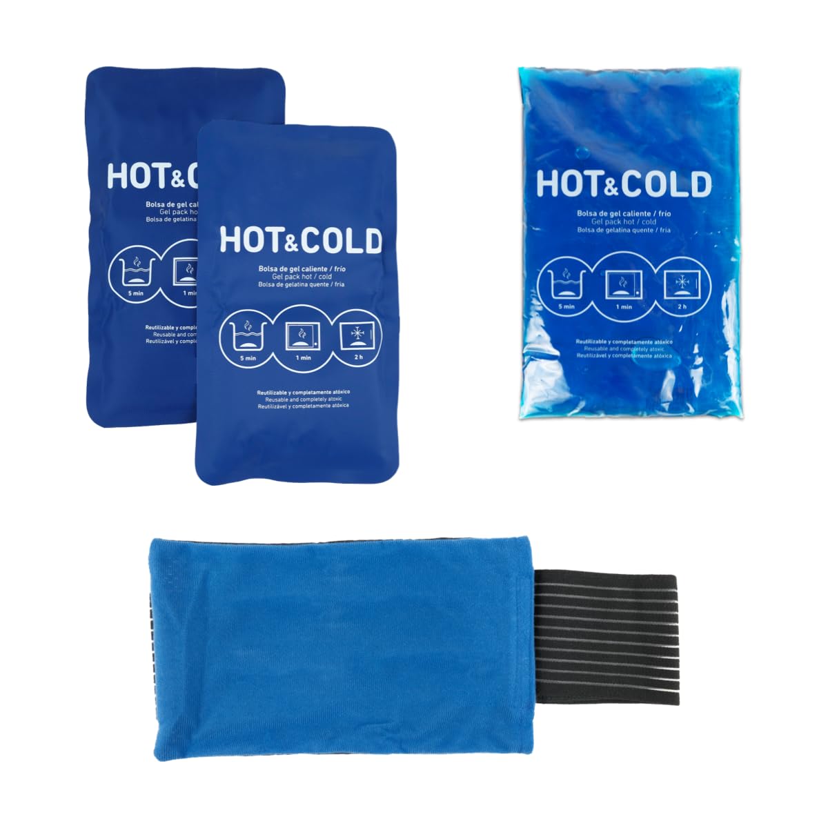 Pack de 3 Bolsas de Gel Frío y Calor Reutilizables (14x24 cm) con Funda Ajustable – Terapia de Frío y Calor para Lesiones y Alivio Muscular – Aptas para Nevera y Microondas