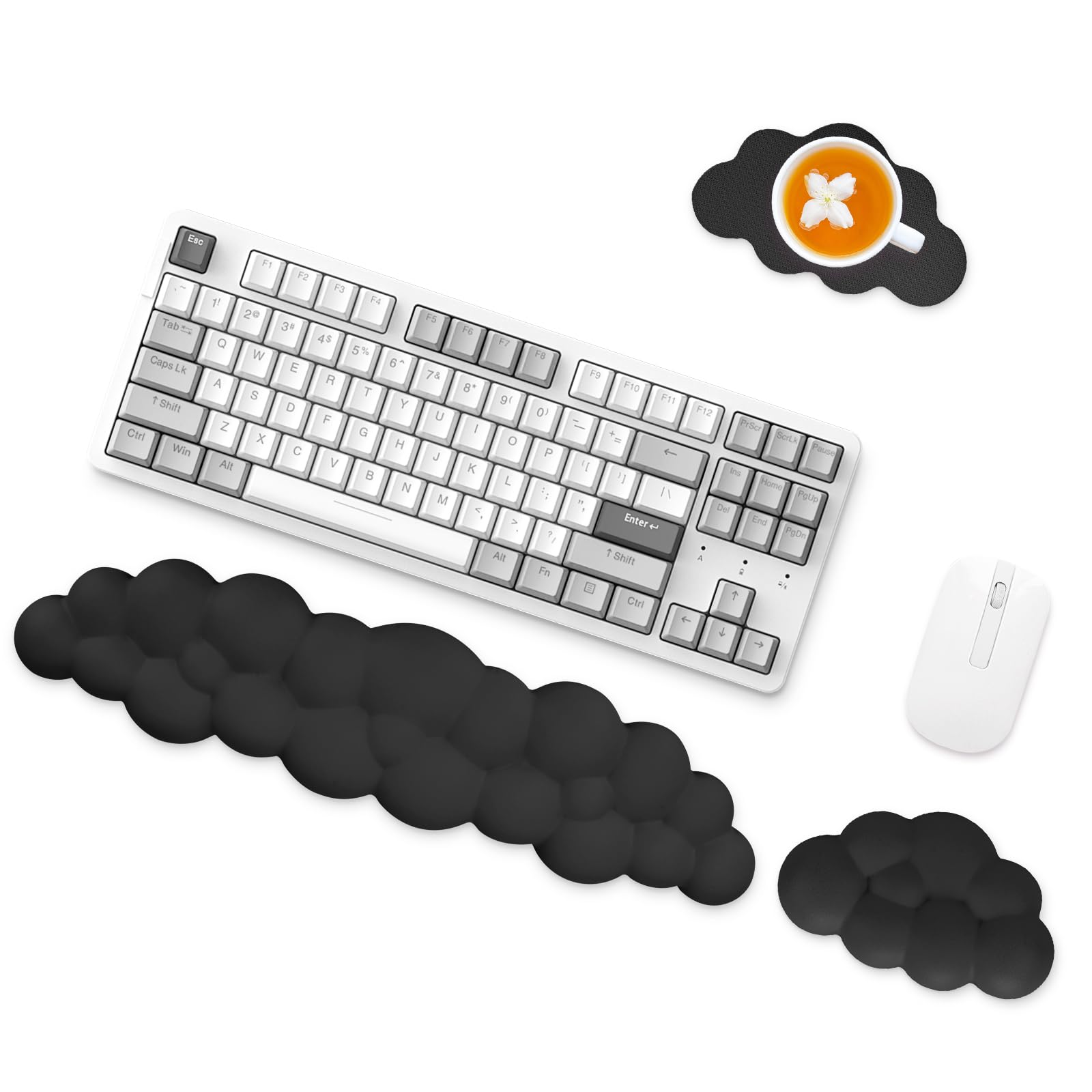 Wasarmir Reposamuñecas Teclado Raton Nube, Ergonómico de Espuma Memori Soporte de Muñeca Teclado con Base Antideslizante, Almohadilla Teclado Reposamuñecas para Oficina, Computadora, Juegos, Negro
