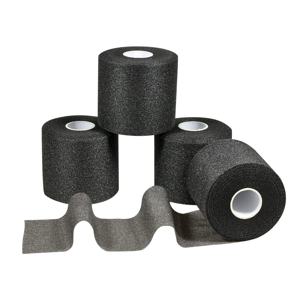 Athletic Tape Foam Underwrap Vendaje de espuma pre-Wrap Sports Tape para tobillos, muñecas, manos y codos, rodillas, evitar lesiones en la piel y residuos pegajosos (6 cm, negro)