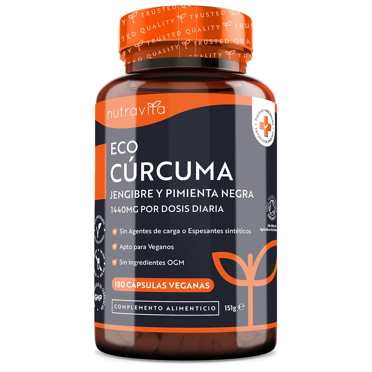 Cúrcuma Orgánica con Jengibre y Pimienta Negra - 180 Cápsulas Veganas, 3 meses - Cúrcuma en Cápsulas Bio con Extracto de Curcumina Ecológica para Inflamación, problemas Digestivos - Nutravita