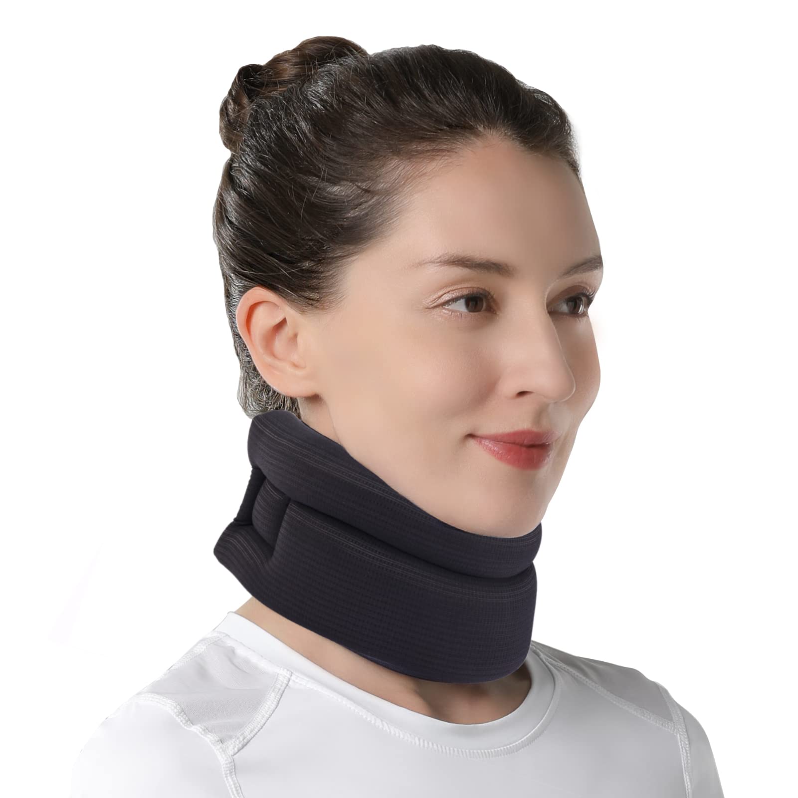 Collarín Cervical Blando, Soporte para el Cuello, Alivio del Dolor y la Presión en la Columna Vertebral, Adecuado para Viajar, Dormir y Trabajar(Negro, L)