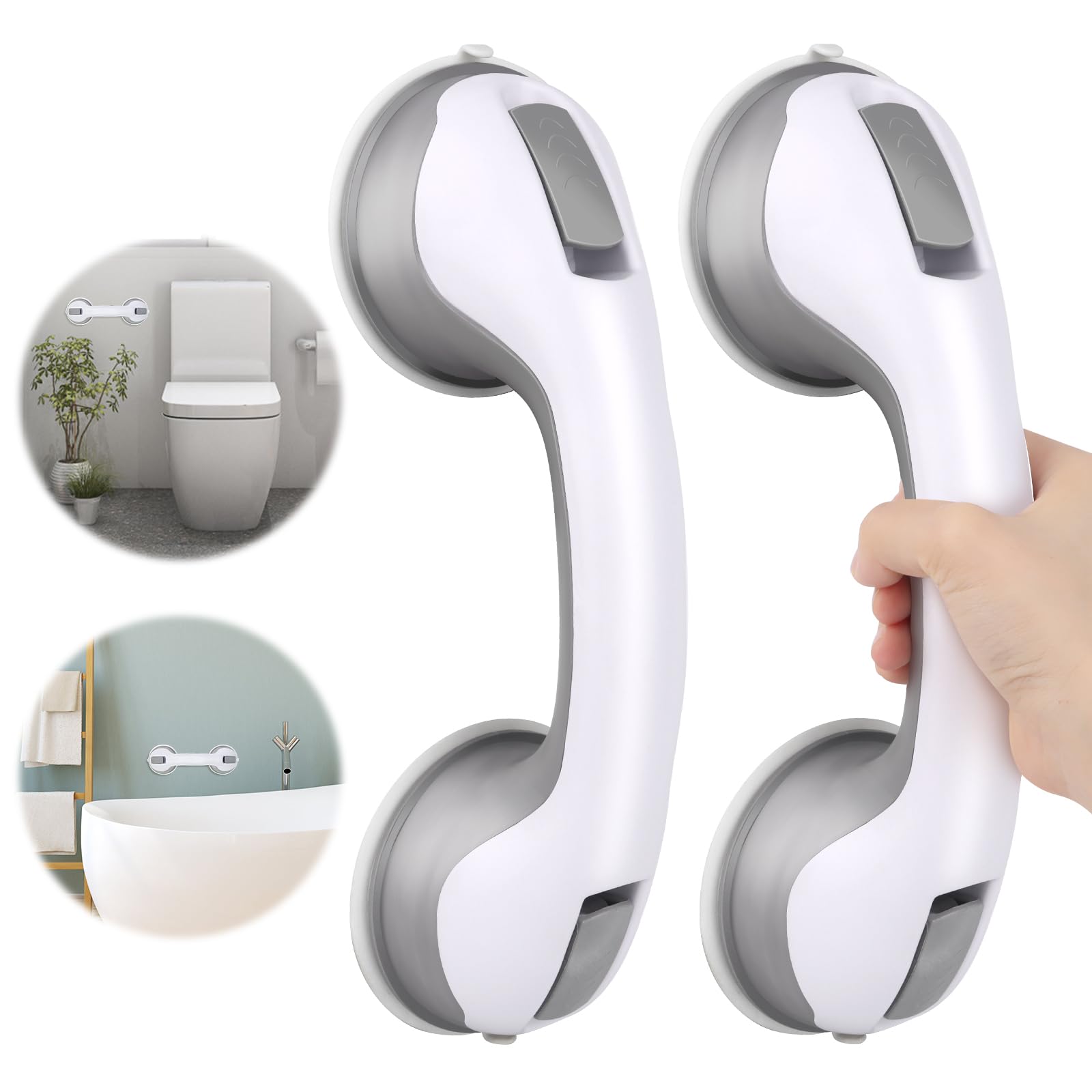 TNOMSNO 2 Piezas Agarraderas Baño para Mayores, Agarraderas de Baño con Ventosa Asidero de Baño Con Ventosa, No Es Necesario Taladrar, Agarradera de Baño para Ancianos, Discapacitados