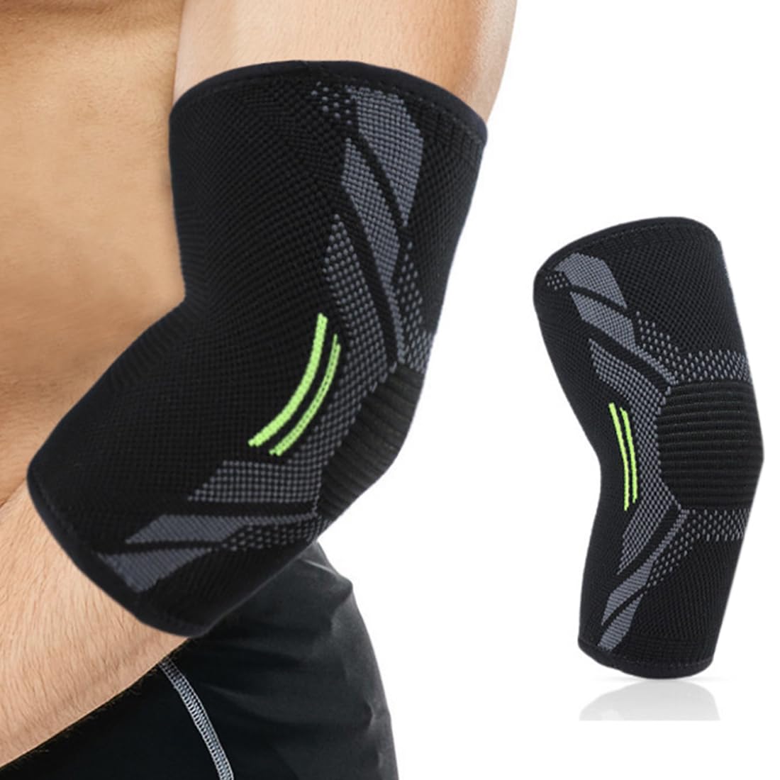 Codera Deportiva, 1 pieza Codera de Compresión, Codera Epicondilitis, Codera para Tendinitis, Manga de Compresión, para Dolor de Codo, Tendinitis, Golfista, Hombre y Mujer, negro, L