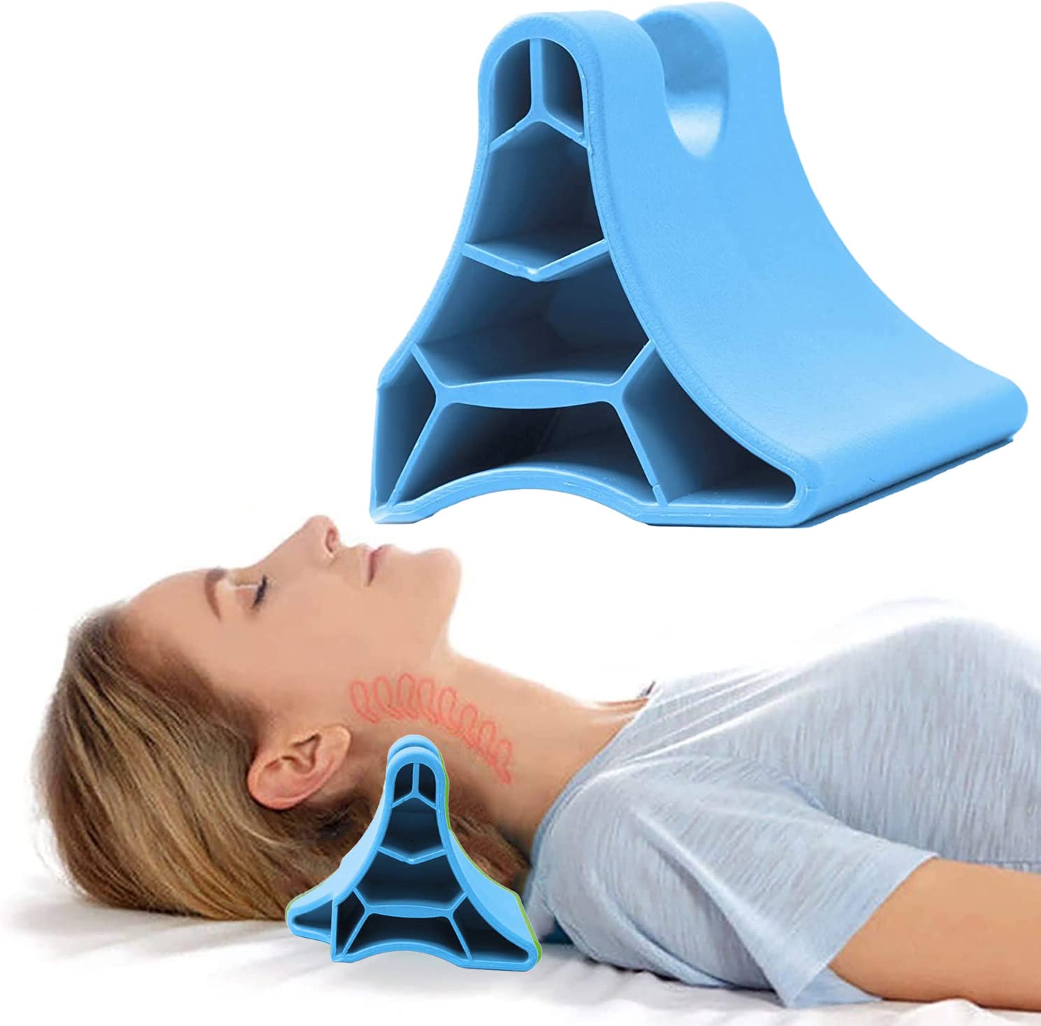 Herramienta de liberación occipital, dispositivo de vértebra cervical liberación suboccipital, masajeador de punto de acupresión, para dolor de cabeza, migraña y cuello, hombros de espalda (azul)