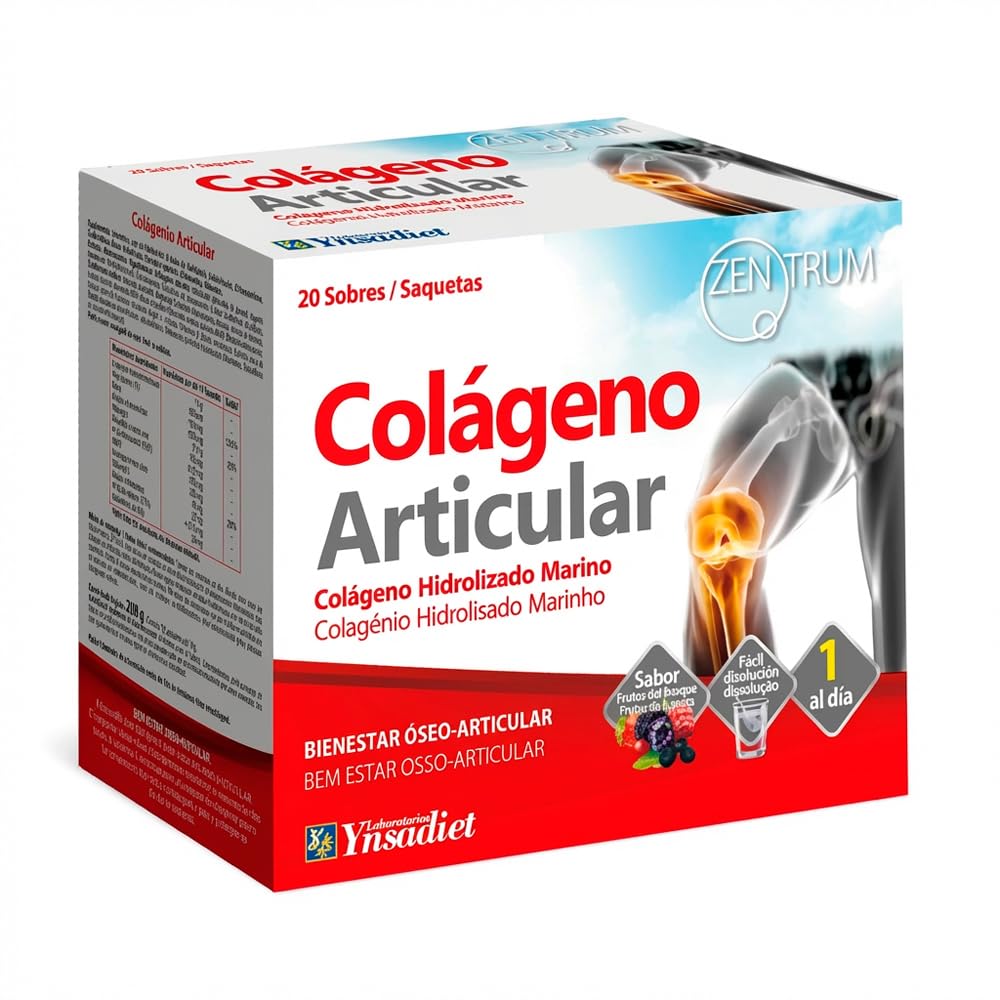 Naturasenses.- Colageno Articular 20 Sobres Zentrum - Complemento alimenticio a base de Colágeno hidrolizado, Glucosamina, Condroitina, Ácido hialurónico, Extractos vegetales, Vitaminas y Minerales.