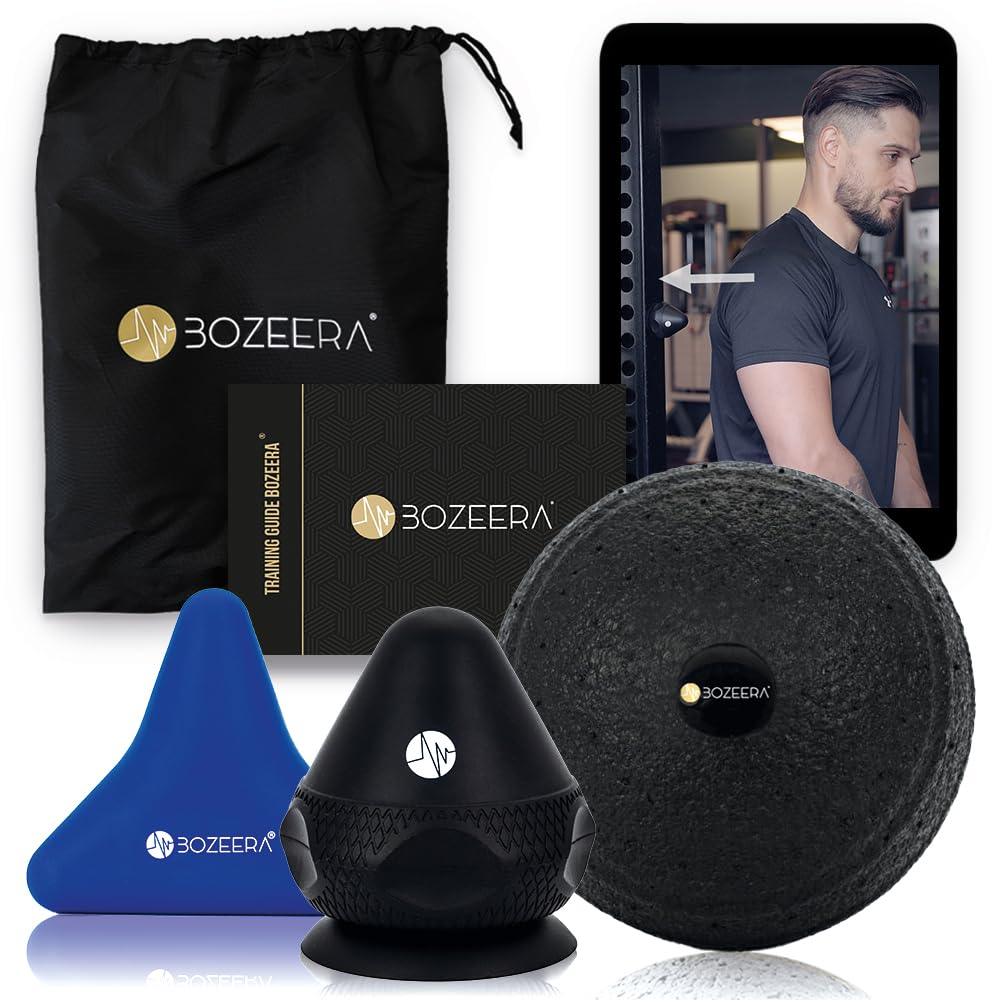 BOZEERA | Pelota Masaje Muscular & Masajeador Manual para Puntos Gatillo y Acupresión | Set de 3 | Pelota Pinchos Masaje con Ventosa | Alivio del Dolor | Incluye Vídeo, Folleto y Bolsa