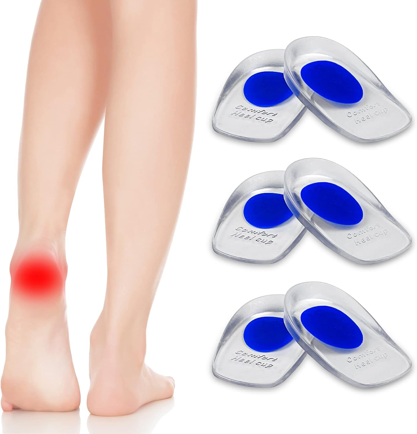 Newpop 3 Pares Taloneras Silicona Azul, Aliviar el Dolor Suave Almohadillas de Gel Para Talones, Reducir los Golpes, Plantillas Talon para Fascitis Plantar, Espolon Calcaneo, Tendinitis (S/34-39)