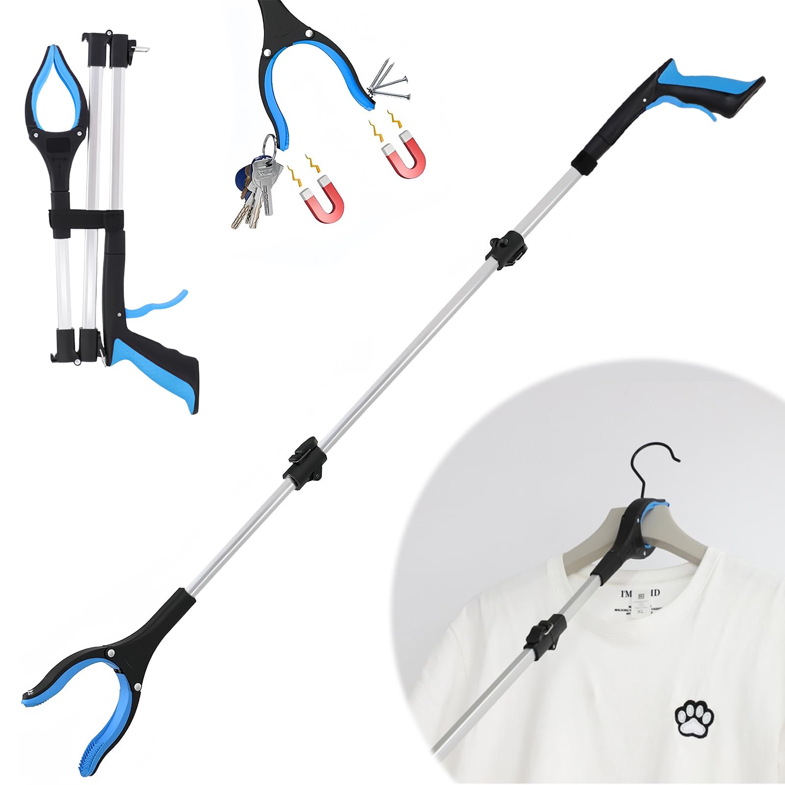 HoaaiGo Pinza Larga, Alcanzar Objetos, Pinza para Recoger Basura, 109cm Pinza Telescopica, Pinzas Recoge Objetos Extra Largas, Pinzas para Personas Mayores, Pinza de Agarre Plegable de Largo