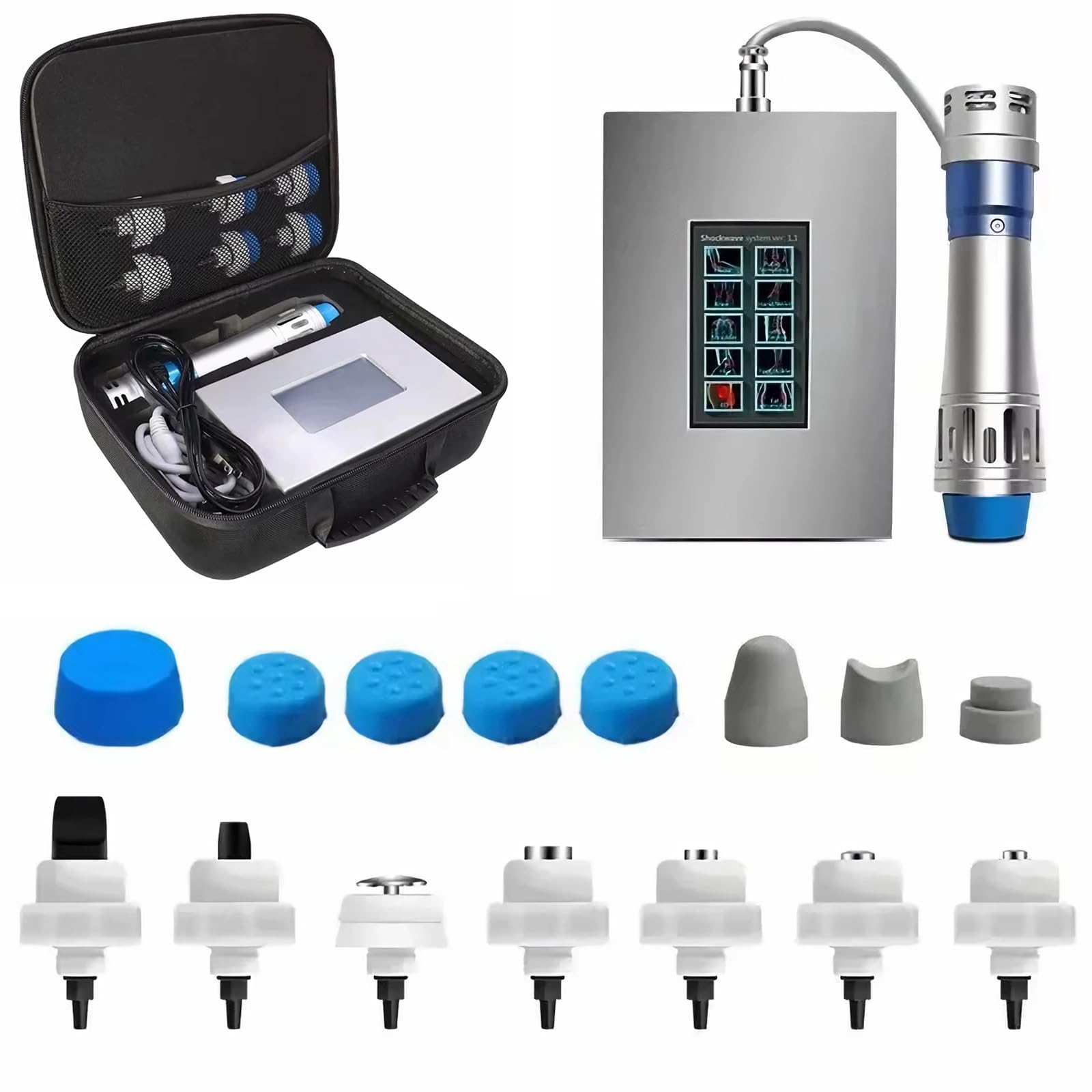 Máquina De Terapia De Ondas De Choque con 7 Cabezales De Masaje, Frecuencia Ajustable De 1 a 16 Hz Y Energía De 60 a 200 MJ, No Invasiva, para Aliviar El Dolor Articular Y Muscular