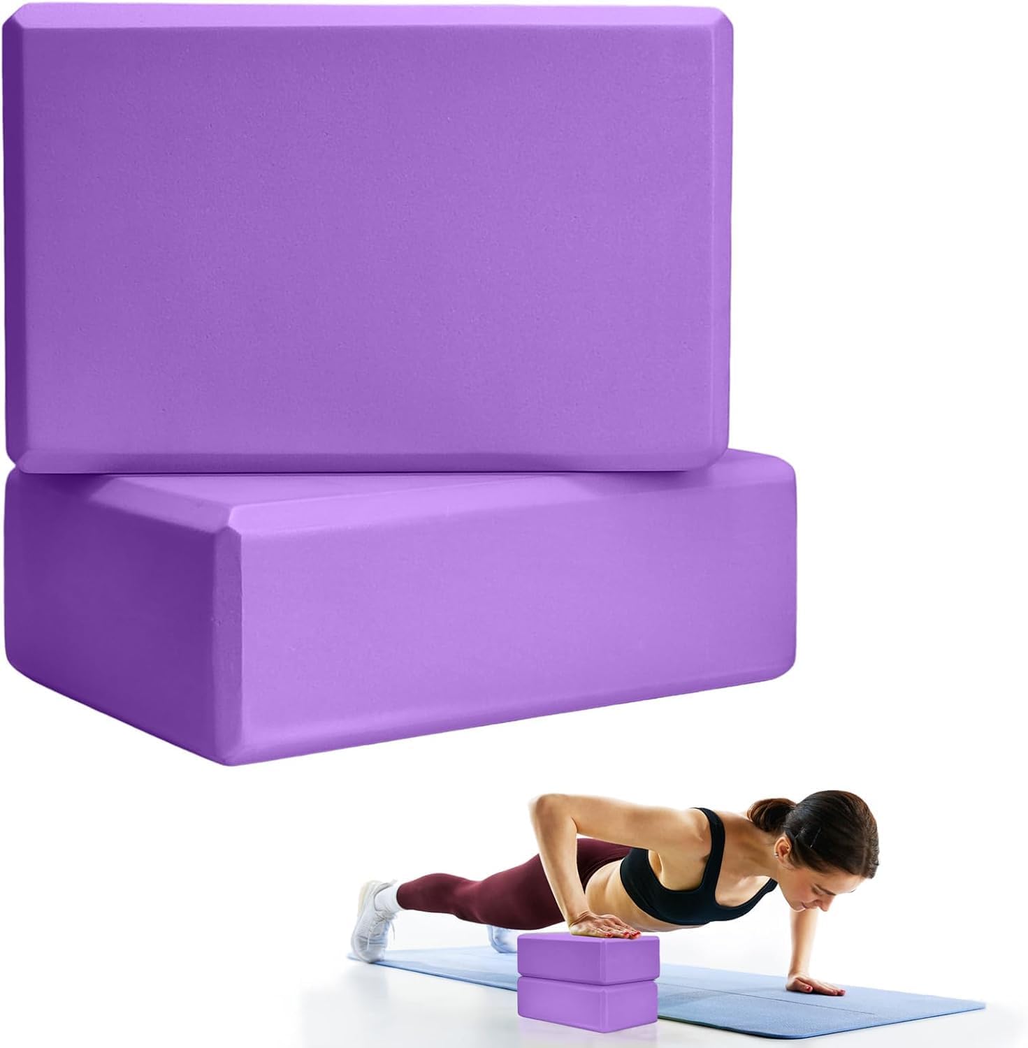 2 Bloques de Yoga, Espuma de Eva Antideslizante de Alta Densidad para Yoga, Pilates, Ejercicio, Entrenamiento, Fitness y Gimnasio(Morado)