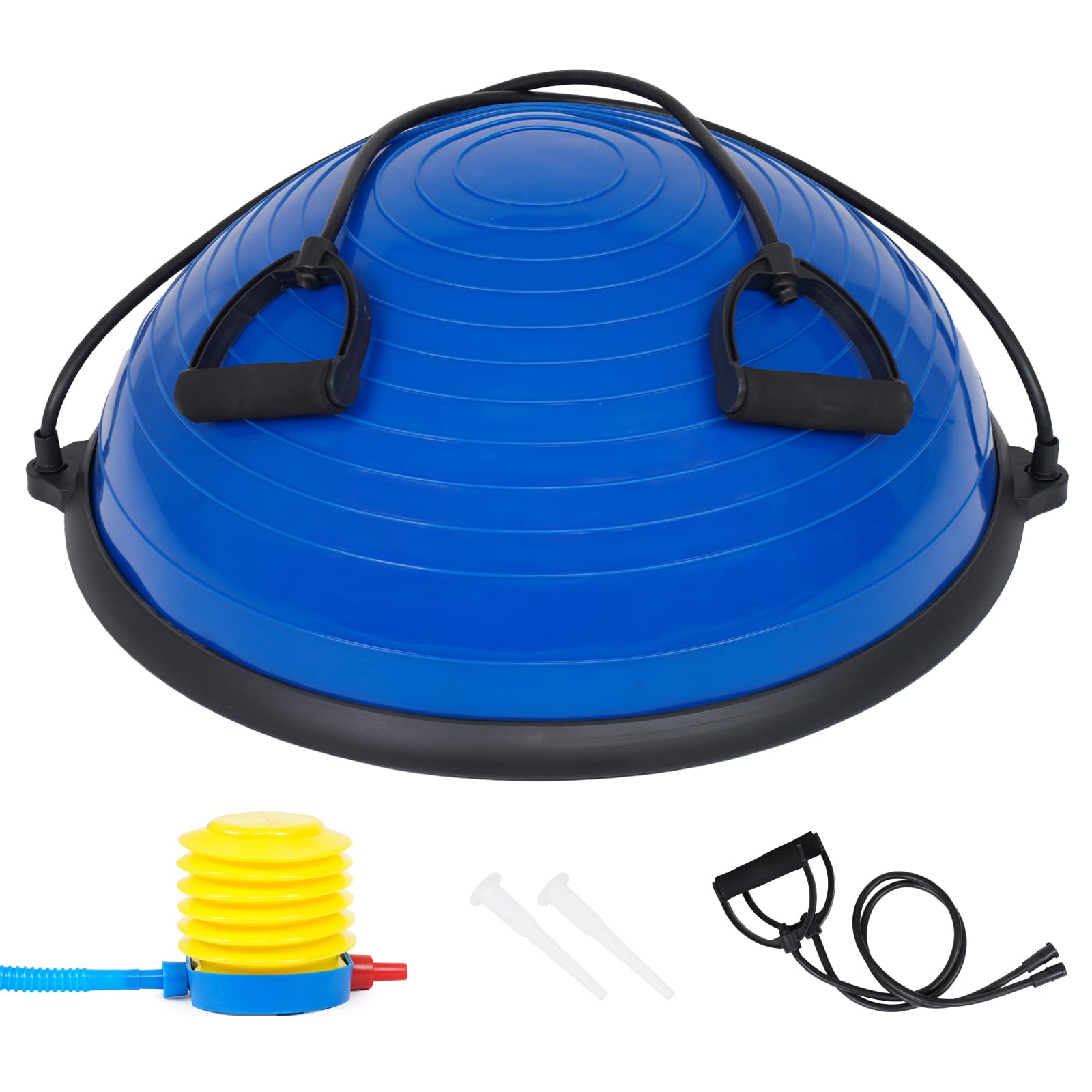 JINPALAY Entrenador de Equilibrio Fitness Ø 58cm, Pelota de Equilibrio Bossu Semiesfera con Inflador y Gomas, Soporta hasta 120kg, Ideal para Gimnasio y Ejercicios de Yoga y Pilates.