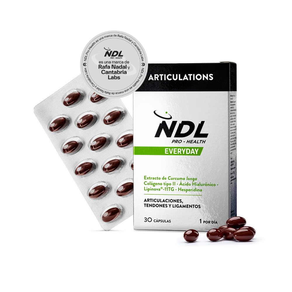 NDL Pro-Health Articulaciones - Colágeno puro tipo II con ácido hialurónico, cúrcuma y vitamina C, funcionamiento normal de huesos, articulaciones y cartílagos - 30 cápsulas, 1 mes