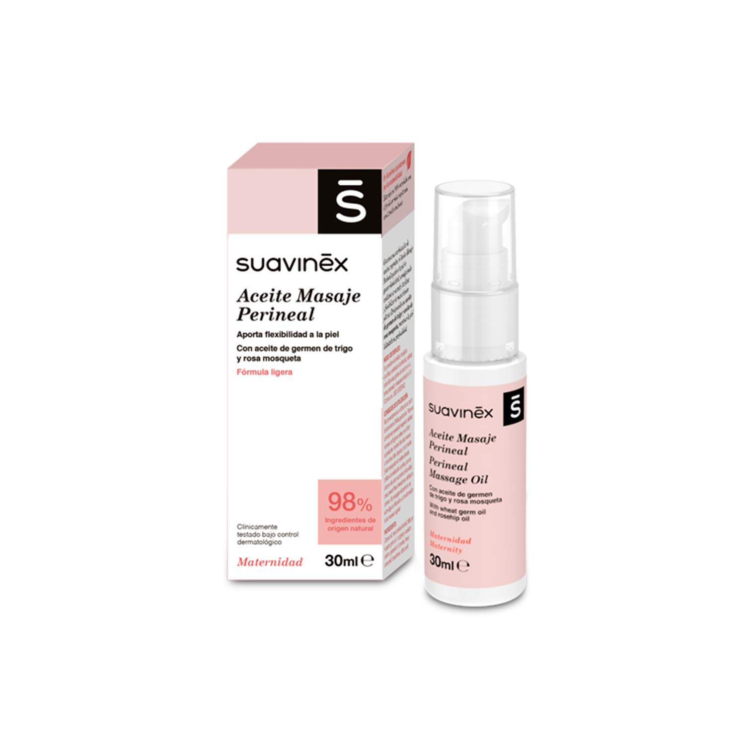 Suavinex, Aceite Masaje Perineal Para Embarazadas, 98% Ingredientes De Origen Natural, Respeta El Ph Vaginal, Aceite Para Cuidar La Cicatriz De La Cesárea, Rosa, 30 ml