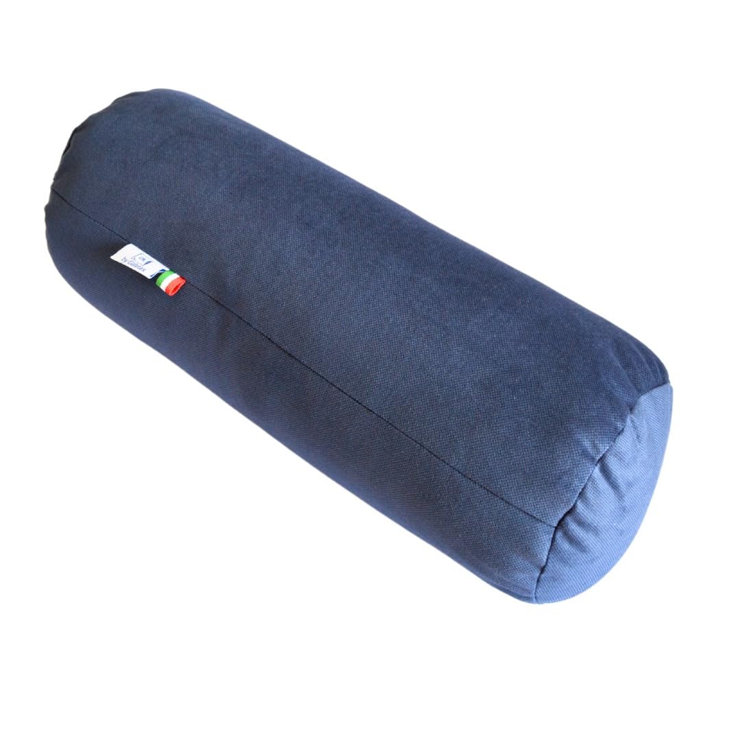 Almohada cilíndrica Cervical para Cuello, Espalda y piernas 40x15 cm Fabricada en Italia con Funda de Tela Resistente al Agua y a Las Manchas Azul