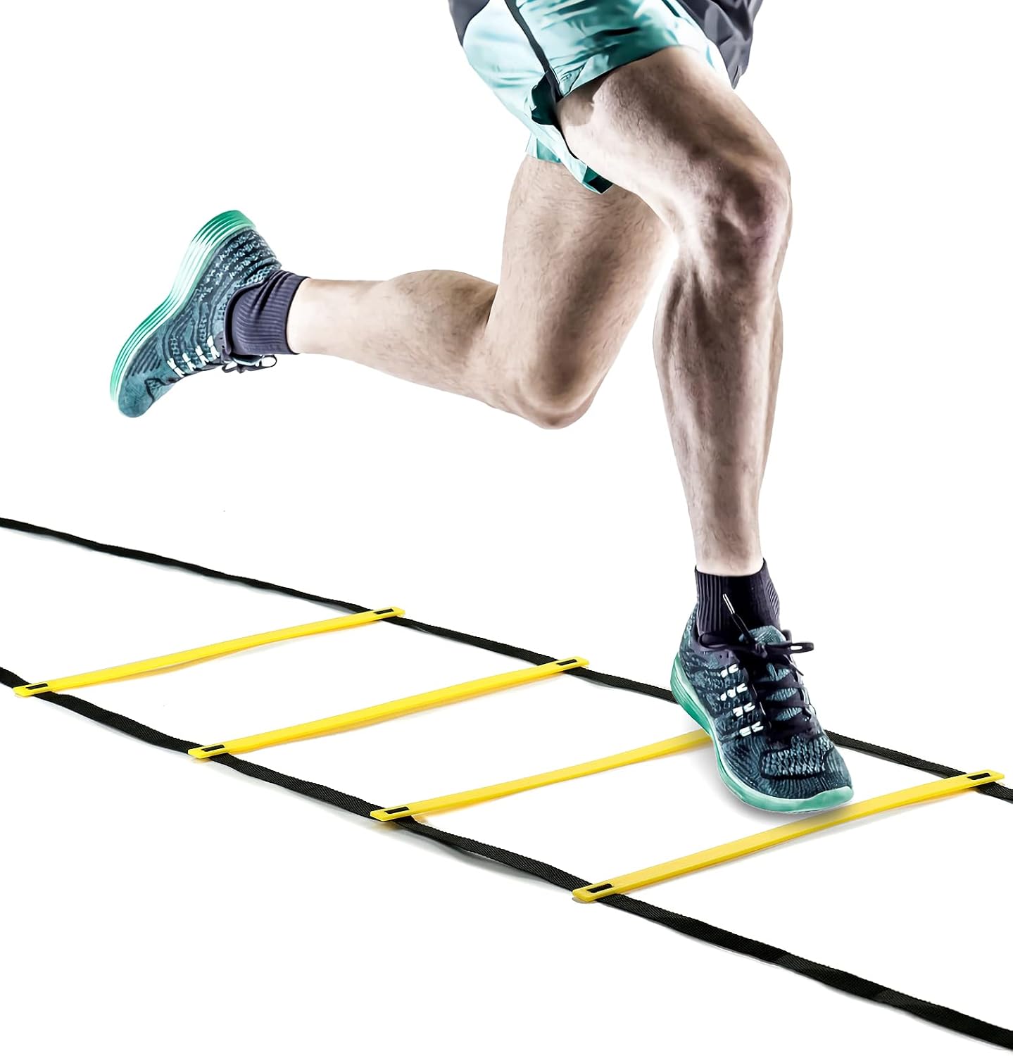 QWORK® Escalera de Voordinación de 6 Metros y 12 Escalones, Escalera de Agilidad para Entrenamiento de fútbol/Hockey/Baloncesto - con Bolsa de Almacenamiento