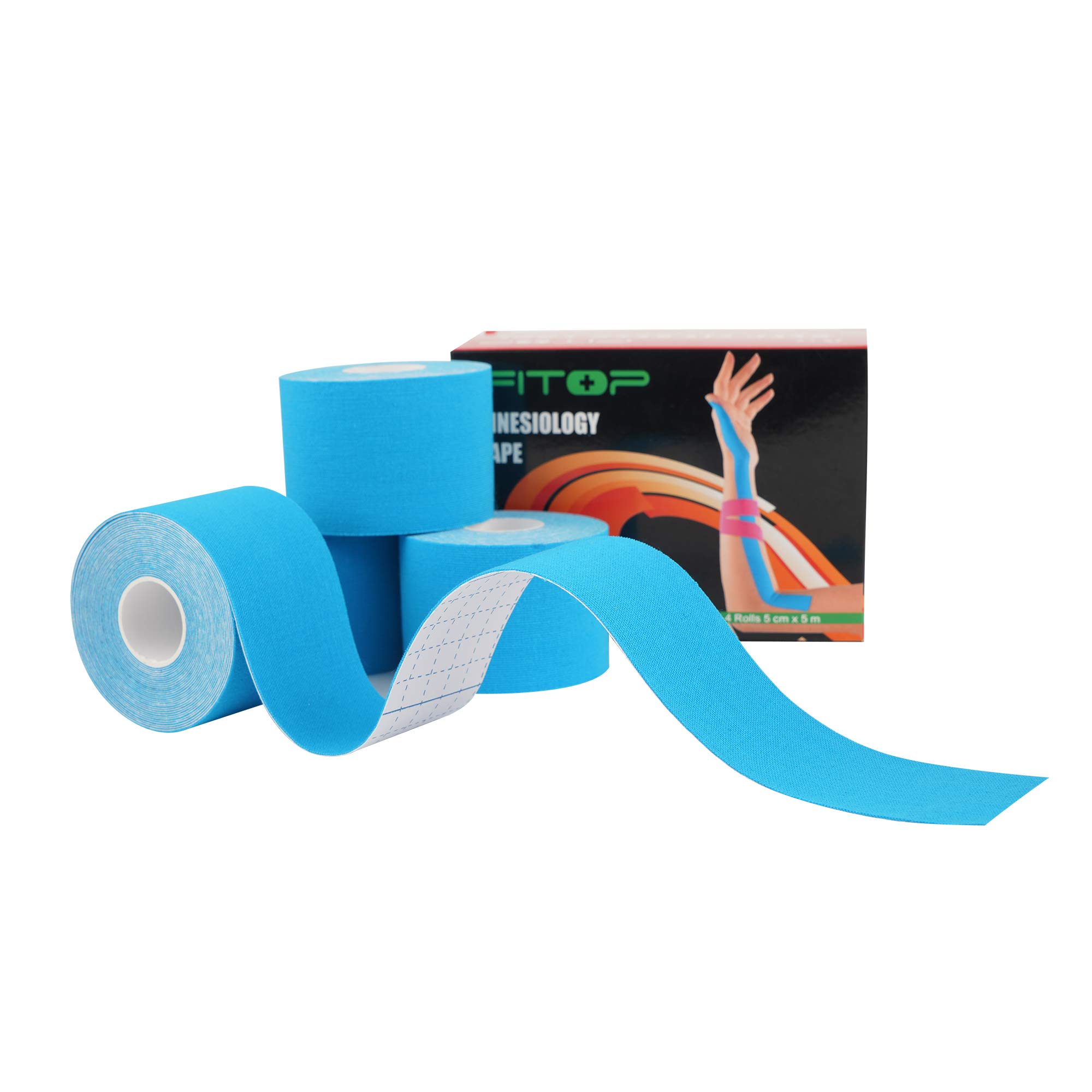 Cinta Kinesiologica Sin Cortar Kinesiotape Vendaje Neuromuscular para hacer Deporte, Perfecta para Rodillas, Articulaciones y Sujeción Muscular (4 Rollos de color Azul)